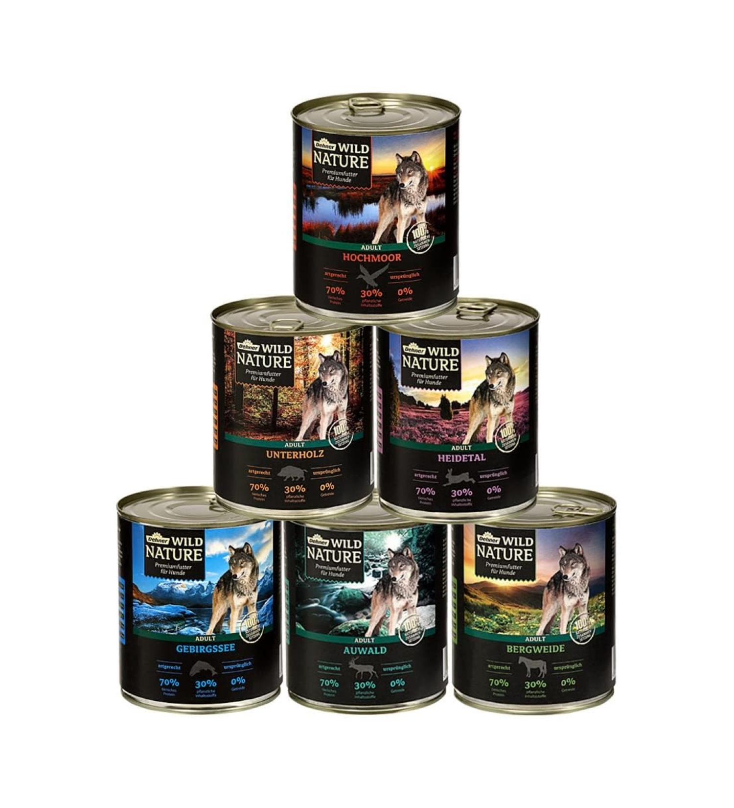 Dehner Wild Nature Grain-Free Wet Dog Food - Duck Horse Rabbit - 6 x 800g Cans for Adult Dogs - Premium Nutrition (4.8kg Pack) - Buy Online on GoSupps.com