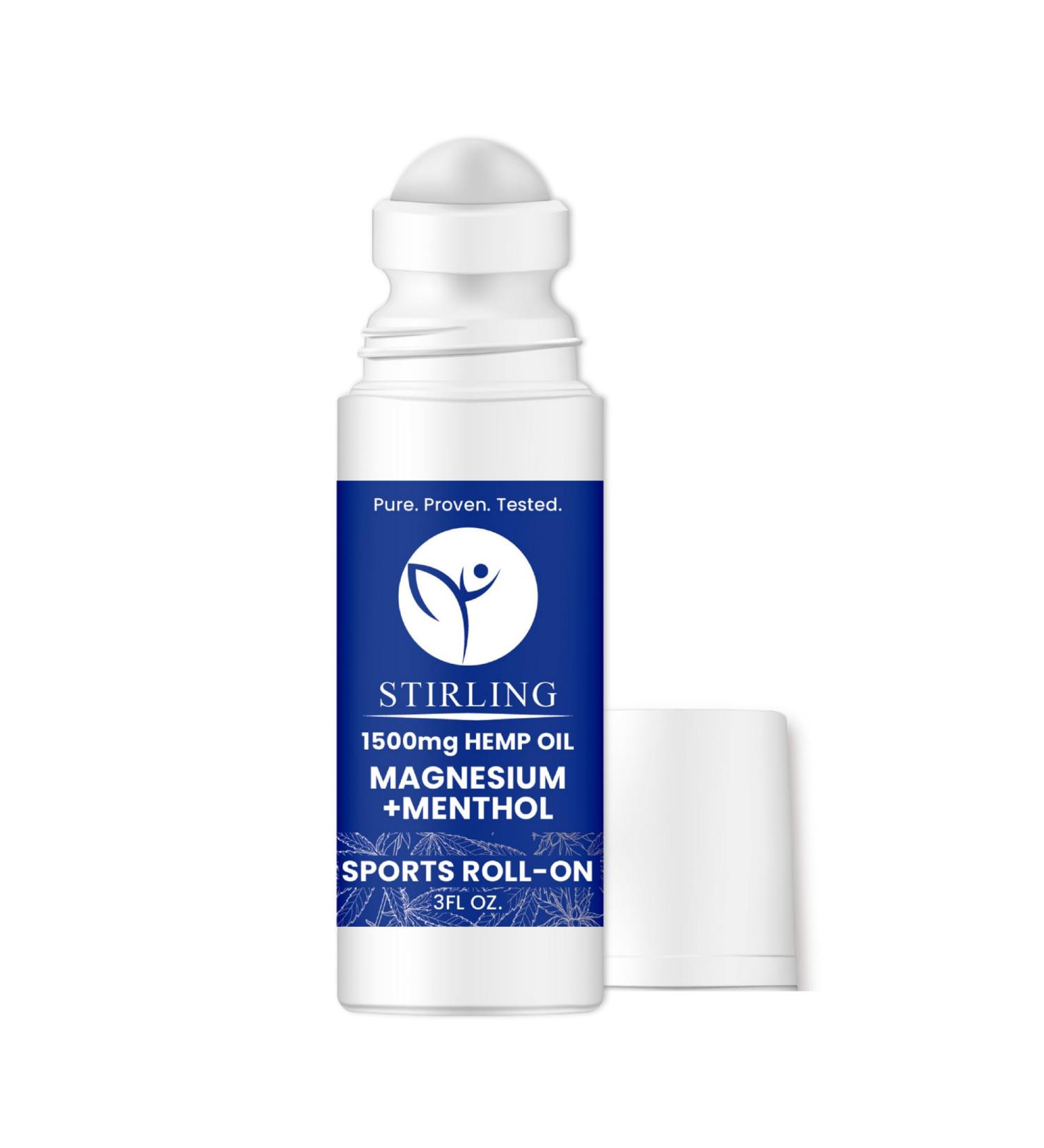 STIRLING Menthol Roll On Lotion with Magnesium & 1500mg Pure Hemp | Non-GMO THC-Free Pain Relief for Sore Muscles & Joints - Reduces Swelling & Promotes Recovery - Buy Online on GoSupps.com