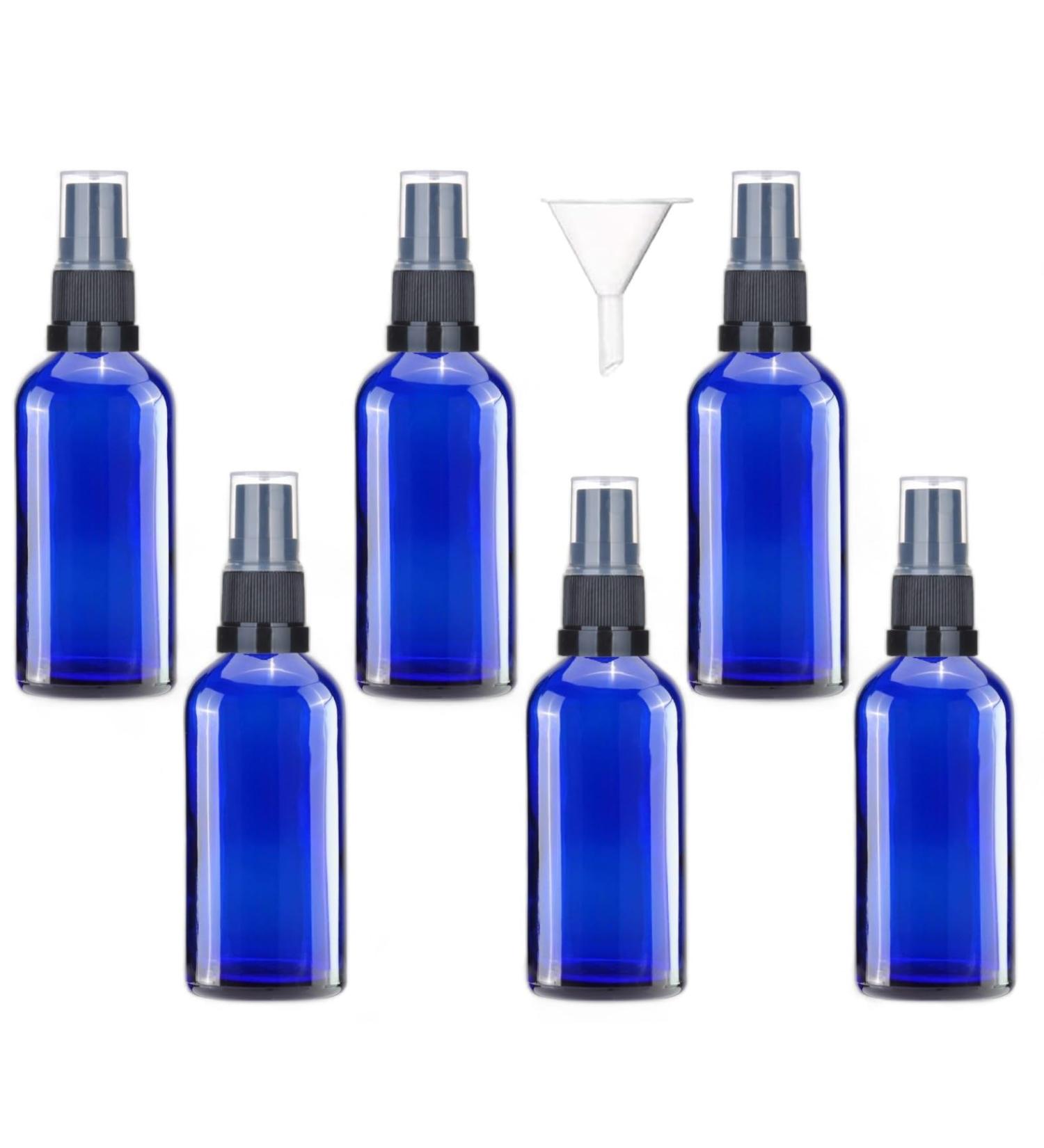 Premium Glass Spray Bottle - Empty Fine Mist Sprayer with Clear Cap - Ideal for Aromatherapy Essential Oils Cleaning Solutions Hair Care & Wellness - Durable & Travel-Friendly (Blue 100ml - 6) 100ml - 6 Blue - Buy Online on GoSupps.com