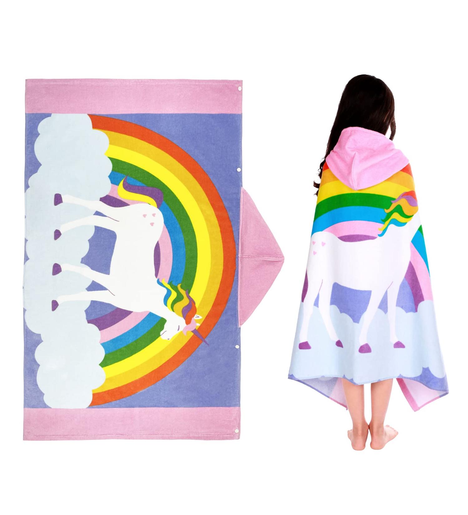 Flyish Direct 100% Cotton Children's Bath Towel Poncho - Hooded Rainbow Beach Towel for Boys & Girls (127x76cm) - Buy Online on GoSupps.com