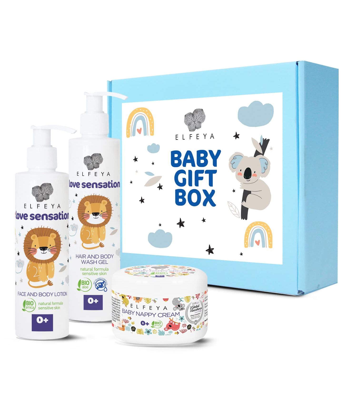 Baby Gift Box 'Love Sensation' - 100% Natural Hair & Shower Gel Lotion & Diaper Cream - Perfect International Baby Shower Gift - Buy Online on GoSupps.com