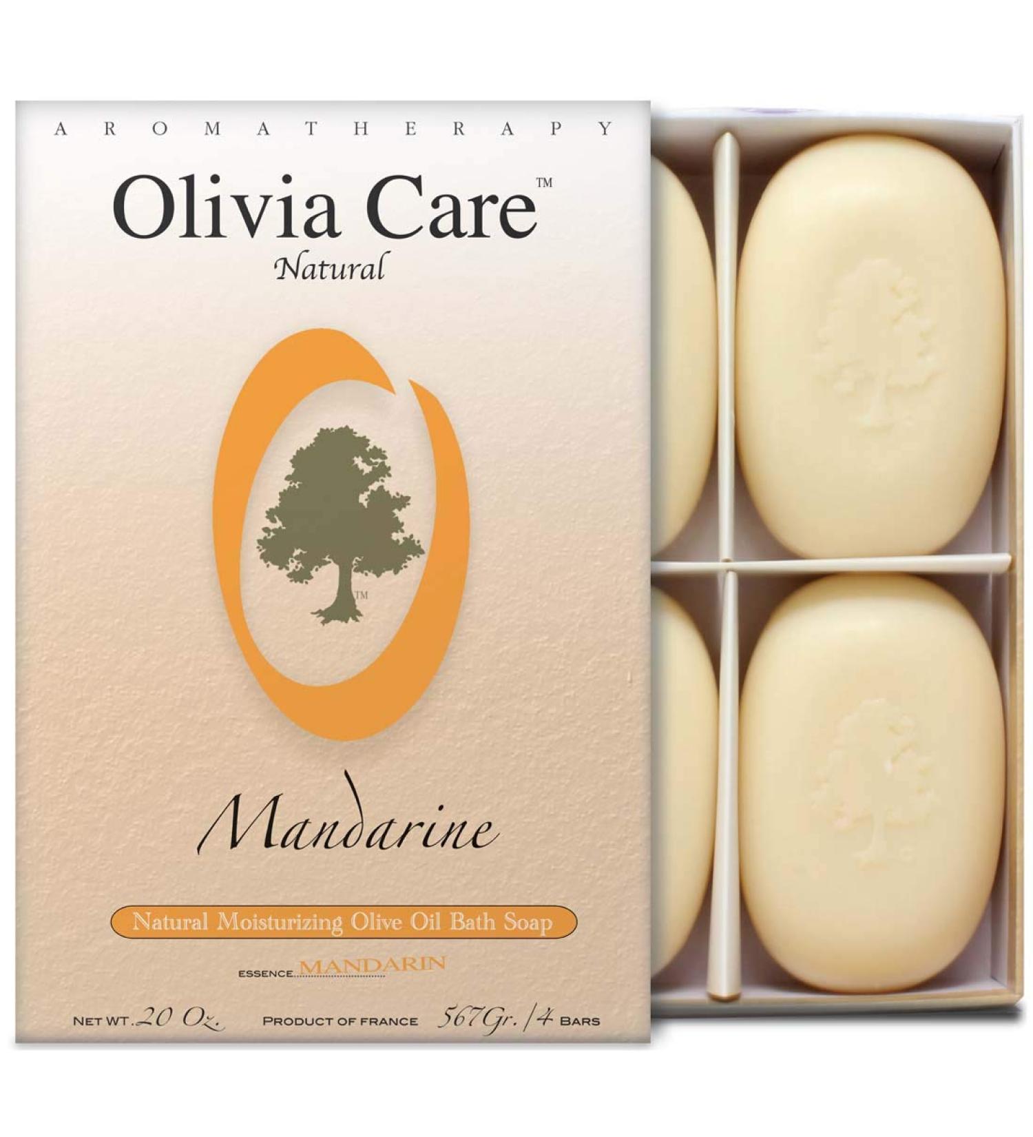 Olivia Care Mandarin Soap 4 Pack Gift Box - Organic, Vegan & Natural - Olive Oil Infused - Hydrating & Moisturizing - Gentle Cleansing Bar - Made in USA - Buy Online on GoSupps.com
