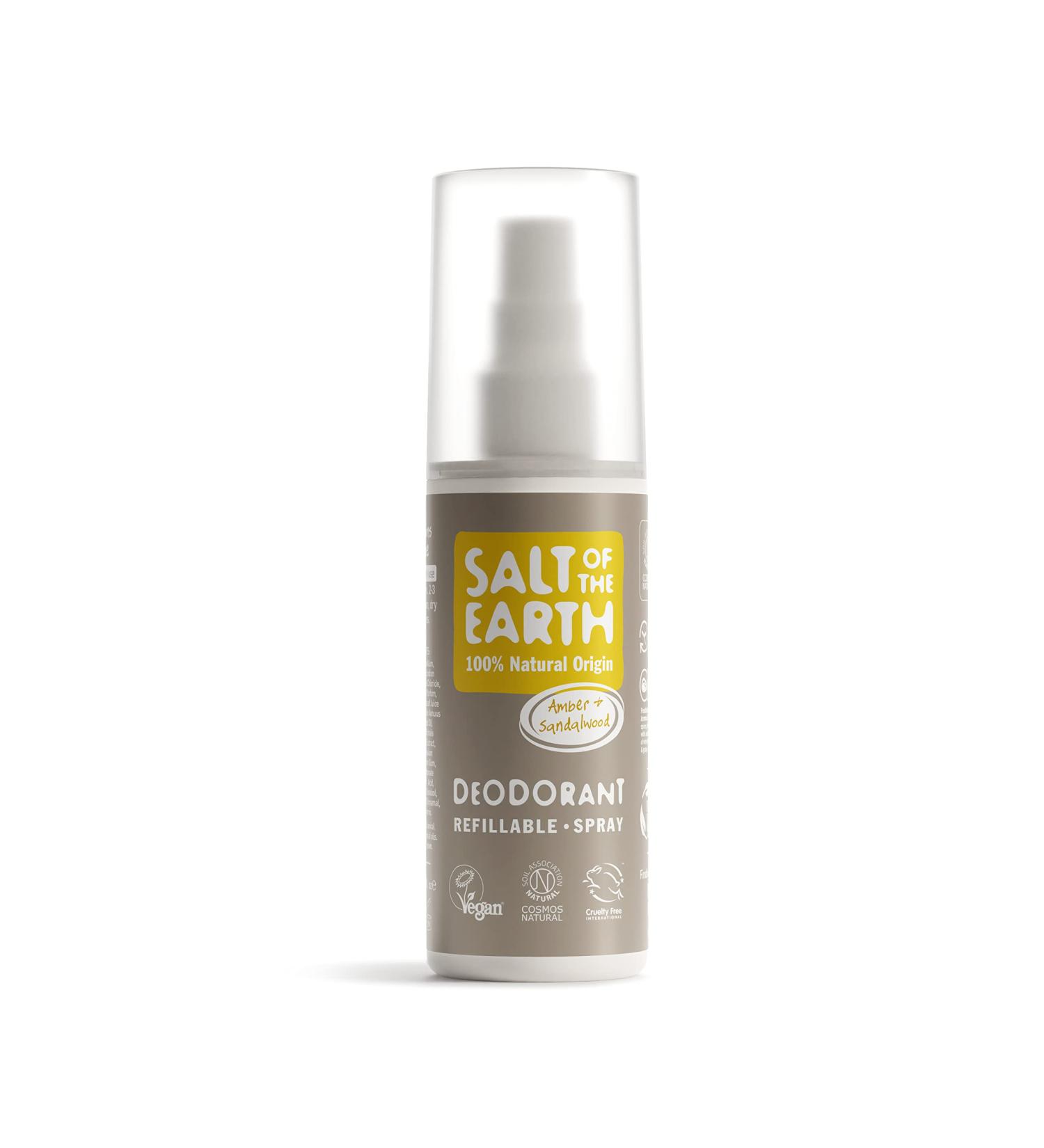 Salt of the Earth - Refillable Natural Deodorant Spray - Vegan & Cruelty Free - Certified 100% Natural Origin Ingredients - Suitable for Men Women & Kids - Amber & Sandalwood - 100ml Amber & Sandalwood 100 ml (Pack of 1) - Buy Online on GoSupps.com