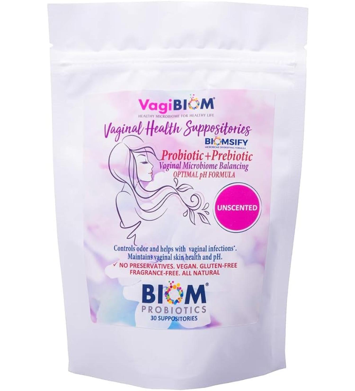 Biom Vaginal Probiotic Suppository: Natural Vaginal pH and Odor Control Regimen; Balance and Nourishes Vaginal Microbiome; No Parabens  Fragrance-Free (30) - Buy Online on GoSupps.com