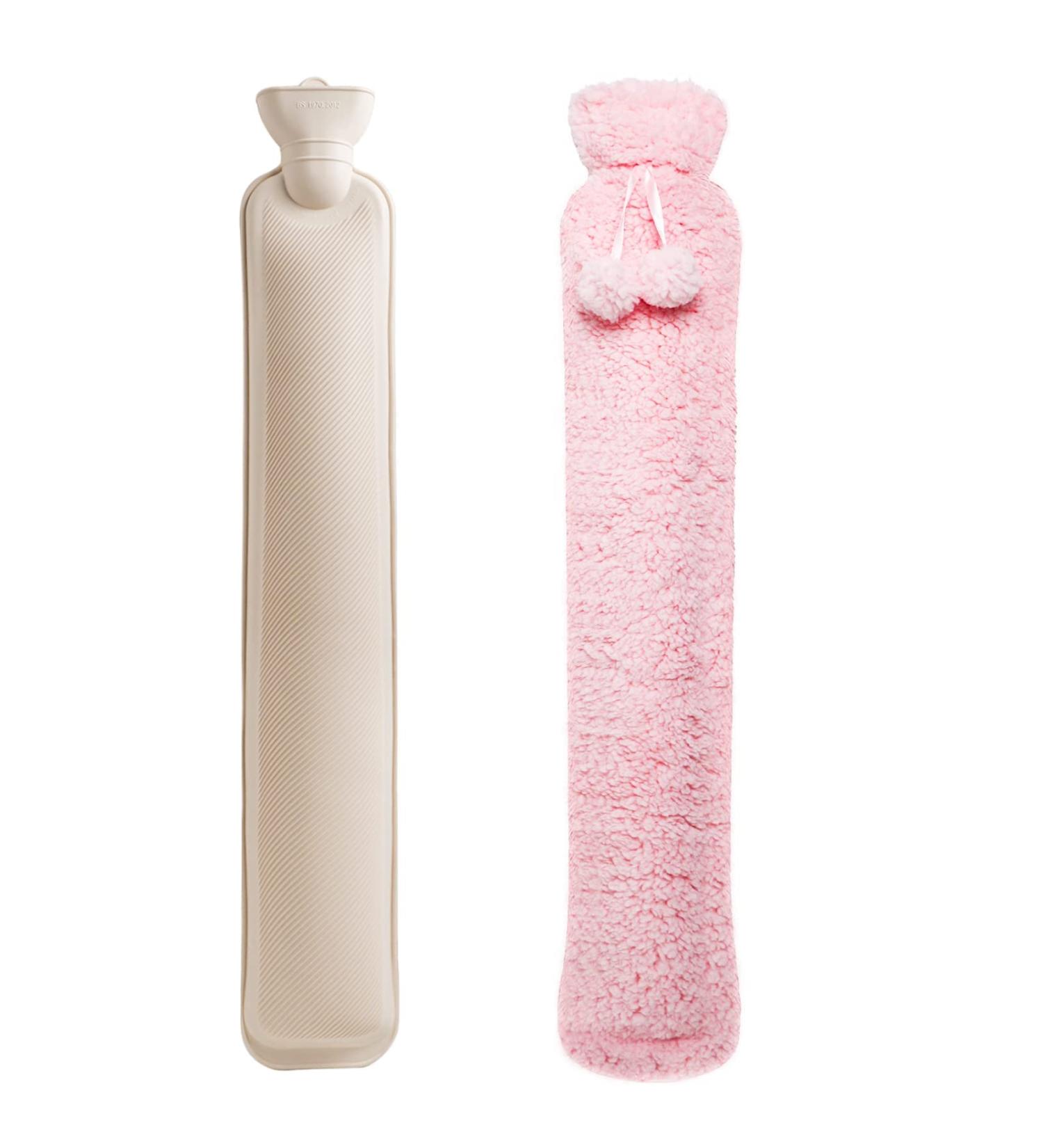2L Long Hot Water Bottle with Cover - Wearable Extra Long Pouch for Body, Neck, Back & Shoulder - 72cm Full Length - Large Fluffy Hot Water Bag in Pink Red Knitting - for Girls, Men & Adults | UK - Buy Online on GoSupps.com