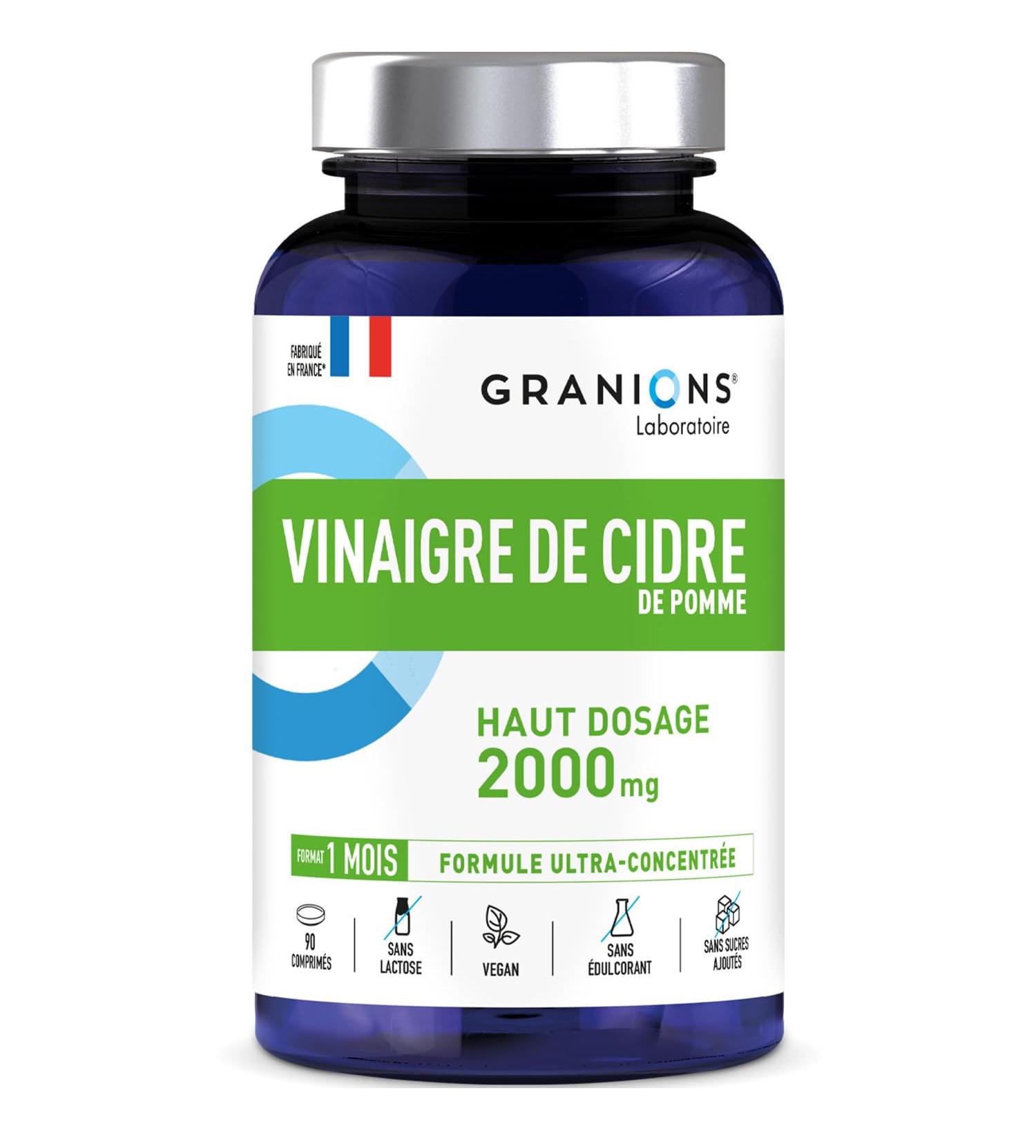 GRANIONS - Vinaigre de Cidre de Pomme 2000 MG - Coupe Faim & Perte de Poids - Probiotique Naturel - Vinaigre de Cidre Perte de Poids - Confort Digestif - Made in France - 90 Comprim s - Buy Online on GoSupps.com
