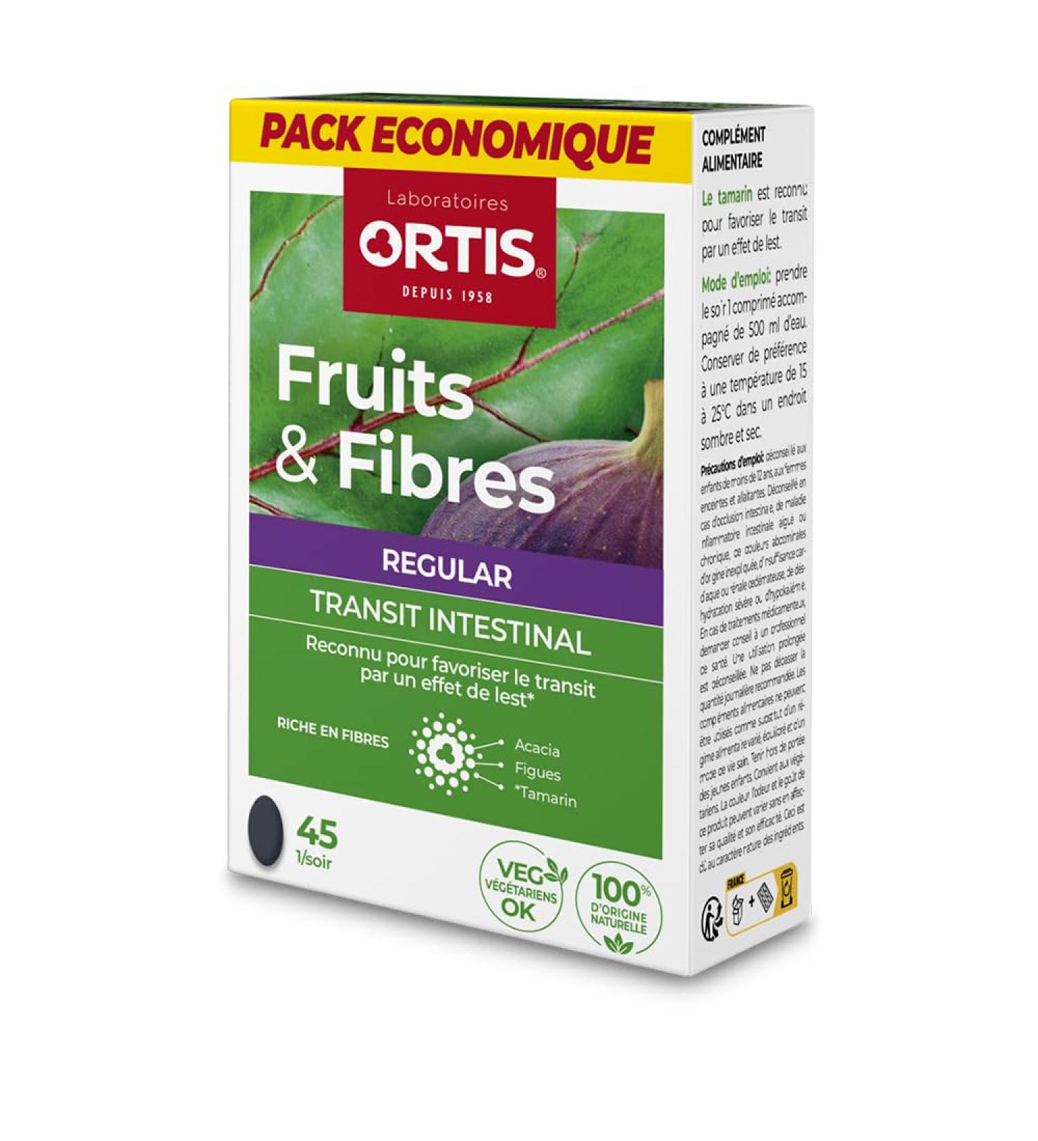 Ortis - Fruits & Fibres Regular Pack Economique 45 Comprim s - Compl ment Alimentaire pour Favoriser le Transit Intestinal - Paresse Intestinale R guli re - 100% Naturel base de Rhubarbe Sans saveur 45 unit (Lot de 1) - Buy Online on GoSupps.com