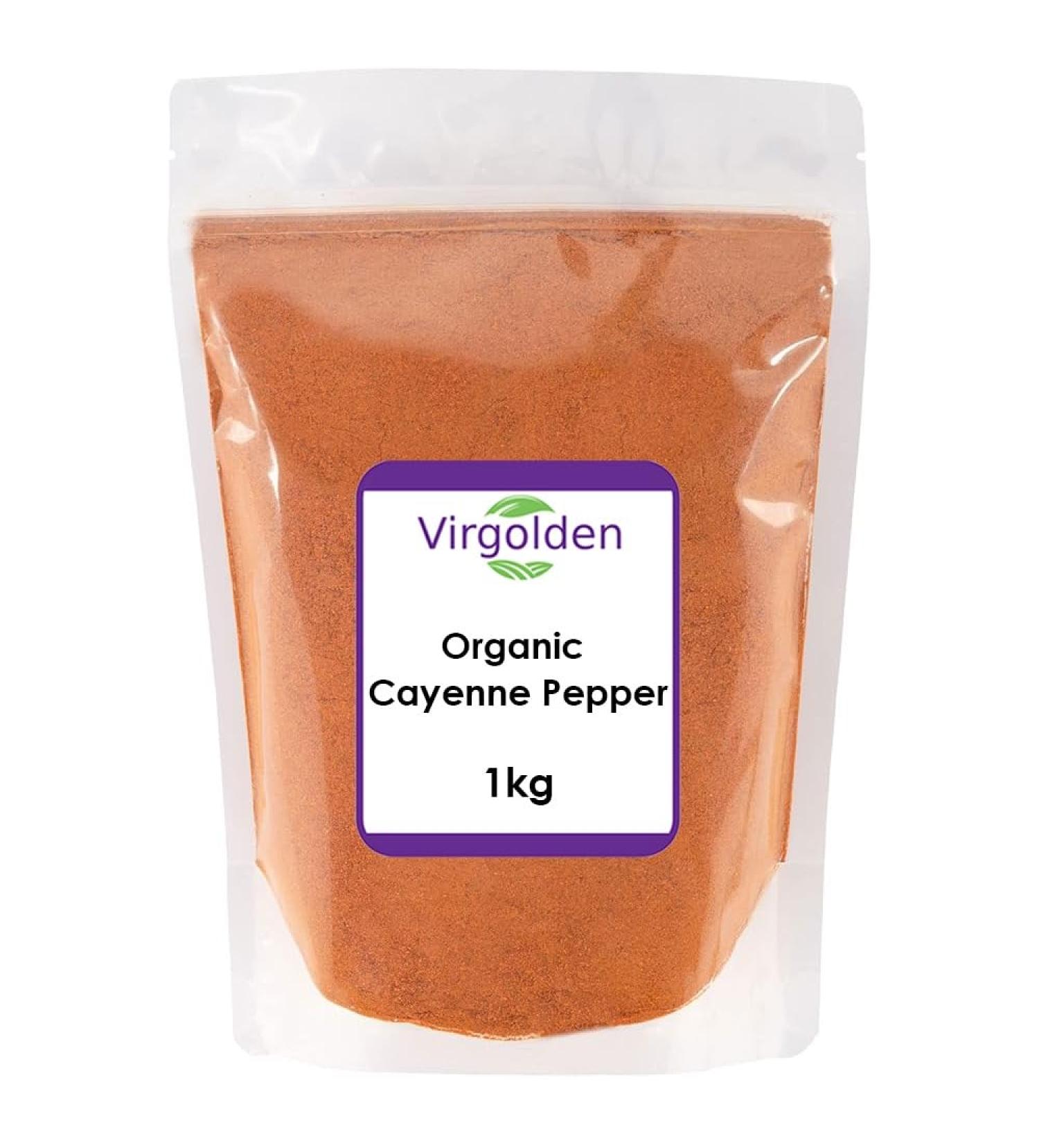 Virgolden Organic Ground Cayenne Pepper 1kg - Rich & Deliciously Warm Smoky Aroma for Culinary Delights - Buy Online on GoSupps.com