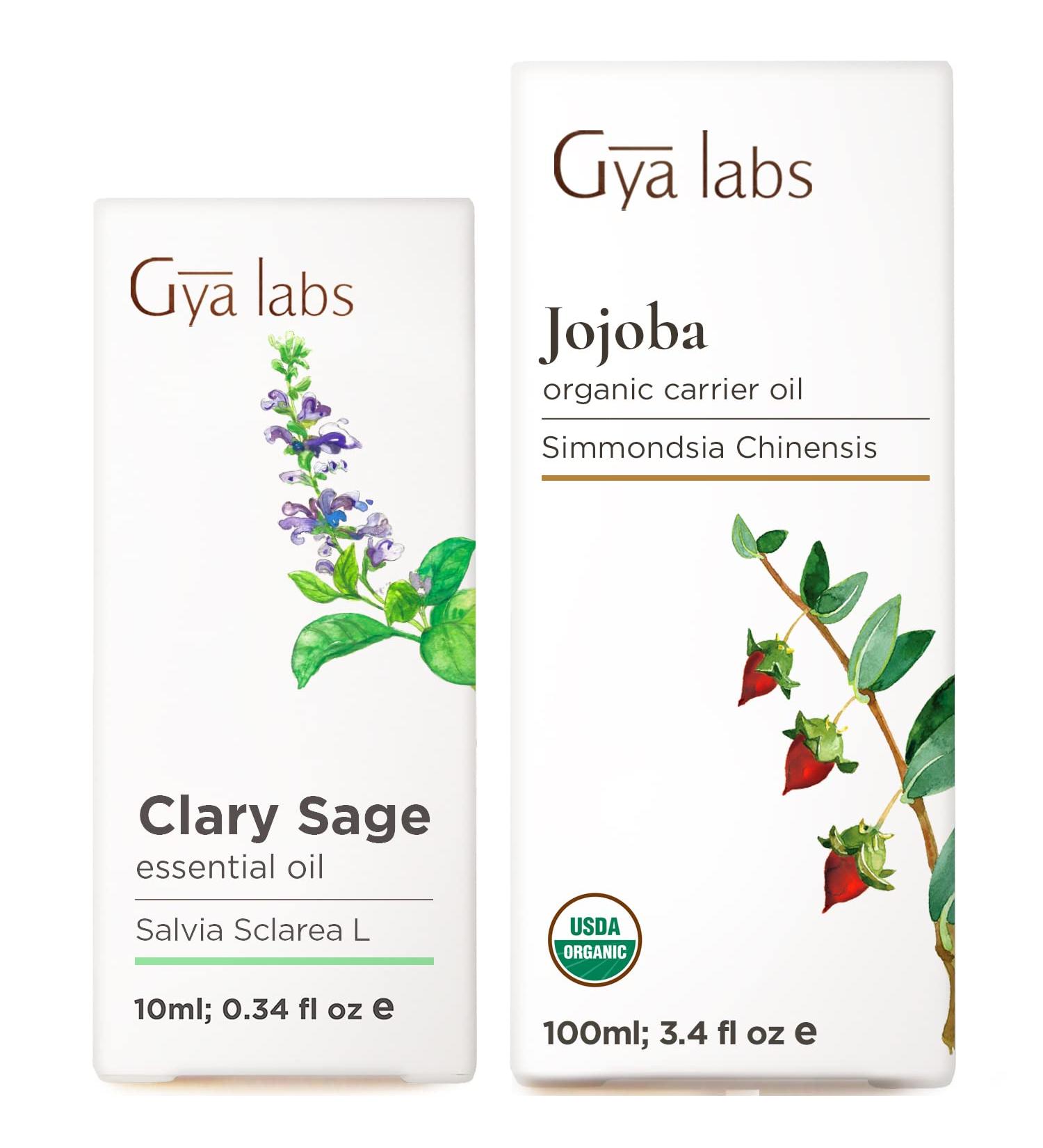 Clary Sage (0.34 fl oz) & Jojoba Carrier Oil (3.4 fl oz) Set - Aromatherapy Grade Essential Oils Set - Gya Labs - Buy Online on GoSupps.com