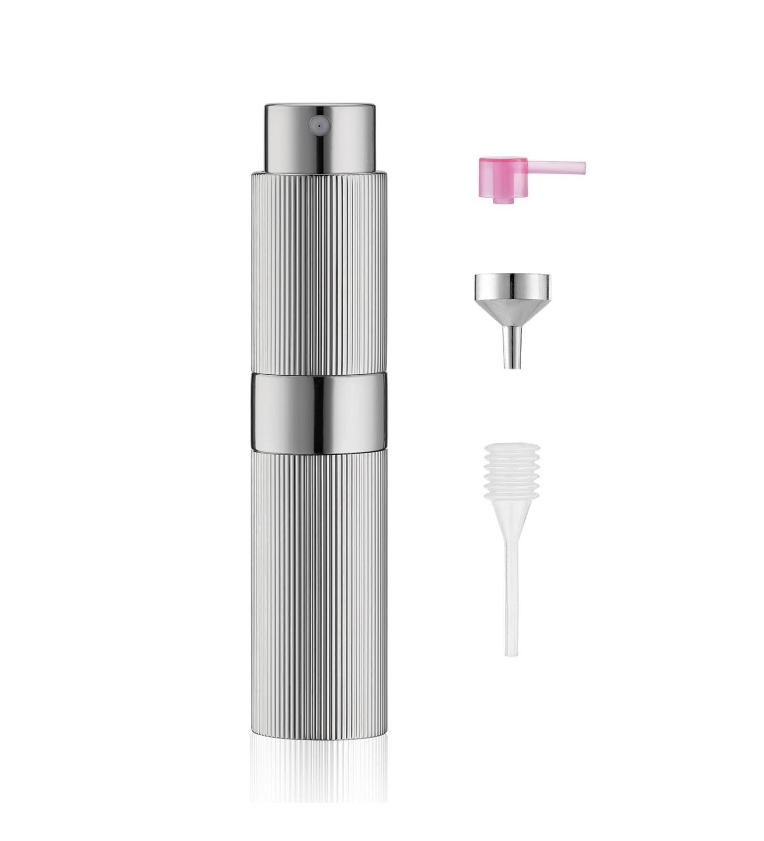 TOUREAL 8ML Aluminum Perfume Atomizer - Refillable Travel Bottle for On-The-Go - Stylish Silver Pinstripes - Buy Online on GoSupps.com