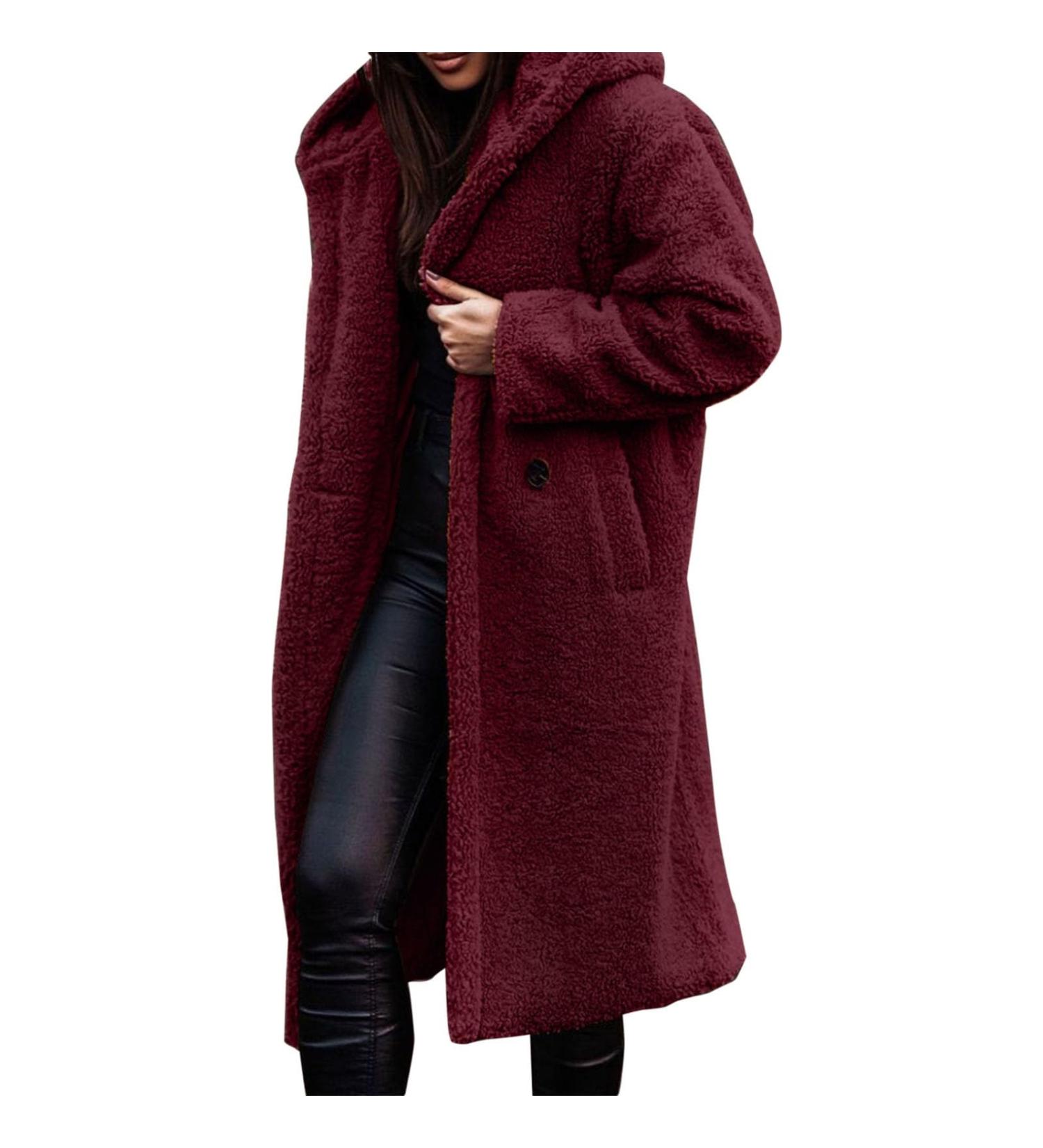 Shop Elegant Women's Winter Coat - Windproof Long Parka with Faux Fur Hood | Cozy & Stylish Red Jacket for Cold Weather - Buy Online on GoSupps.com
