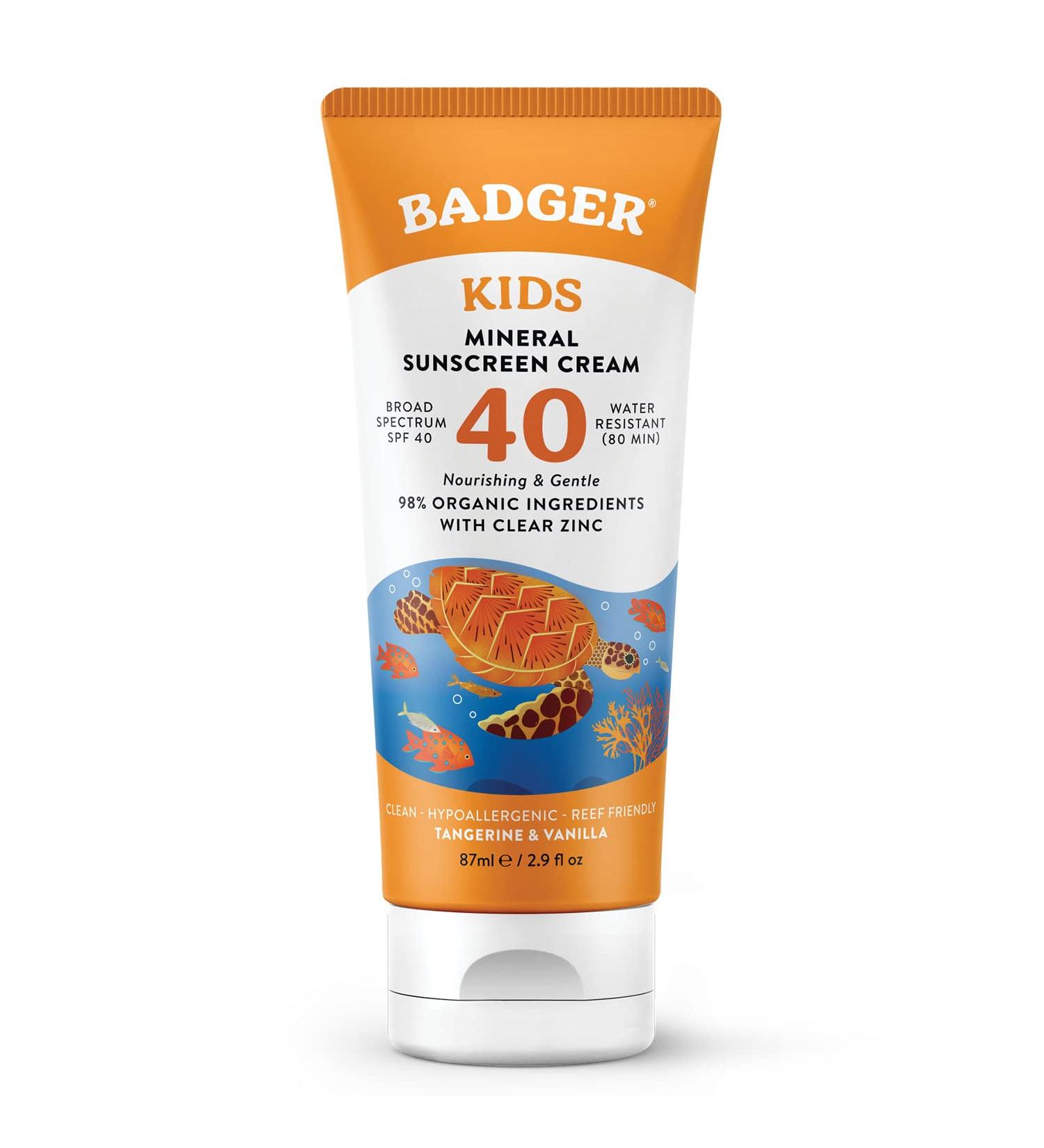 Badger Kids Natural Mineral Sunscreen SPF 40 - Tangerine & Vanilla Cream (2.9 fl oz) - Buy Online on GoSupps.com