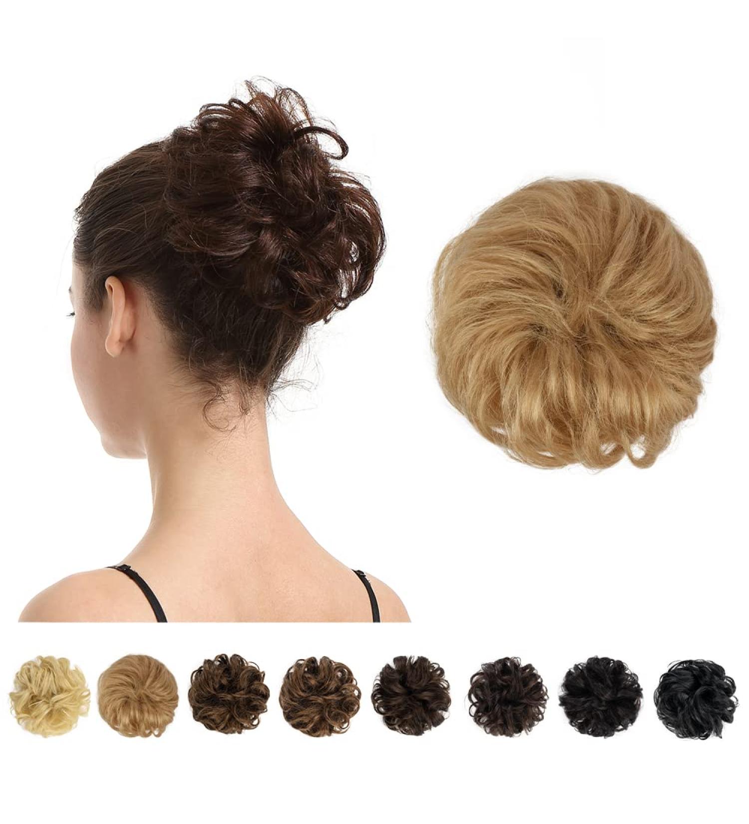 BARSDAR 100% Real Hair Tie Extensions - Curled Messy Bun & Updo Hair Parts for Women - Dirty Blonde - 27g 19# - Buy Online on GoSupps.com