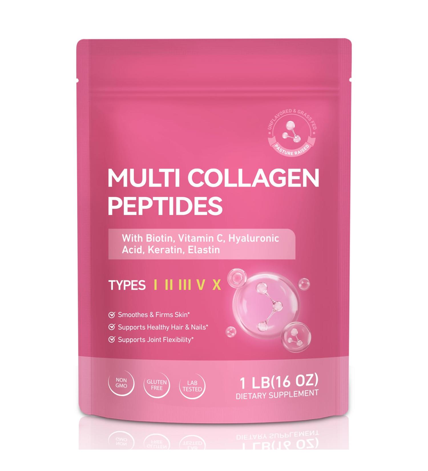 Multi Collagen Peptides Powder Types I II III V X 1 Pounds Unflavored with Biotin Hyaluronic Acid & Vitamin C Keto & Paleo Non-GMO Gluten-Free 1 Pound (Pack of 1) - Buy Online on GoSupps.com