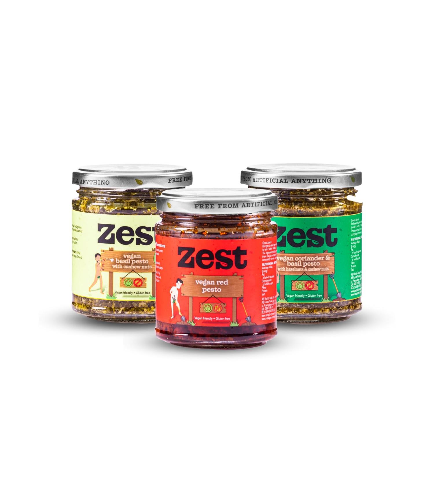 Zest Pesto Bundle 175g x 3 - Vegan Red, Basil, Coriander & Basil Pesto - Italian Recipe, Plant-Based - Buy Online on GoSupps.com