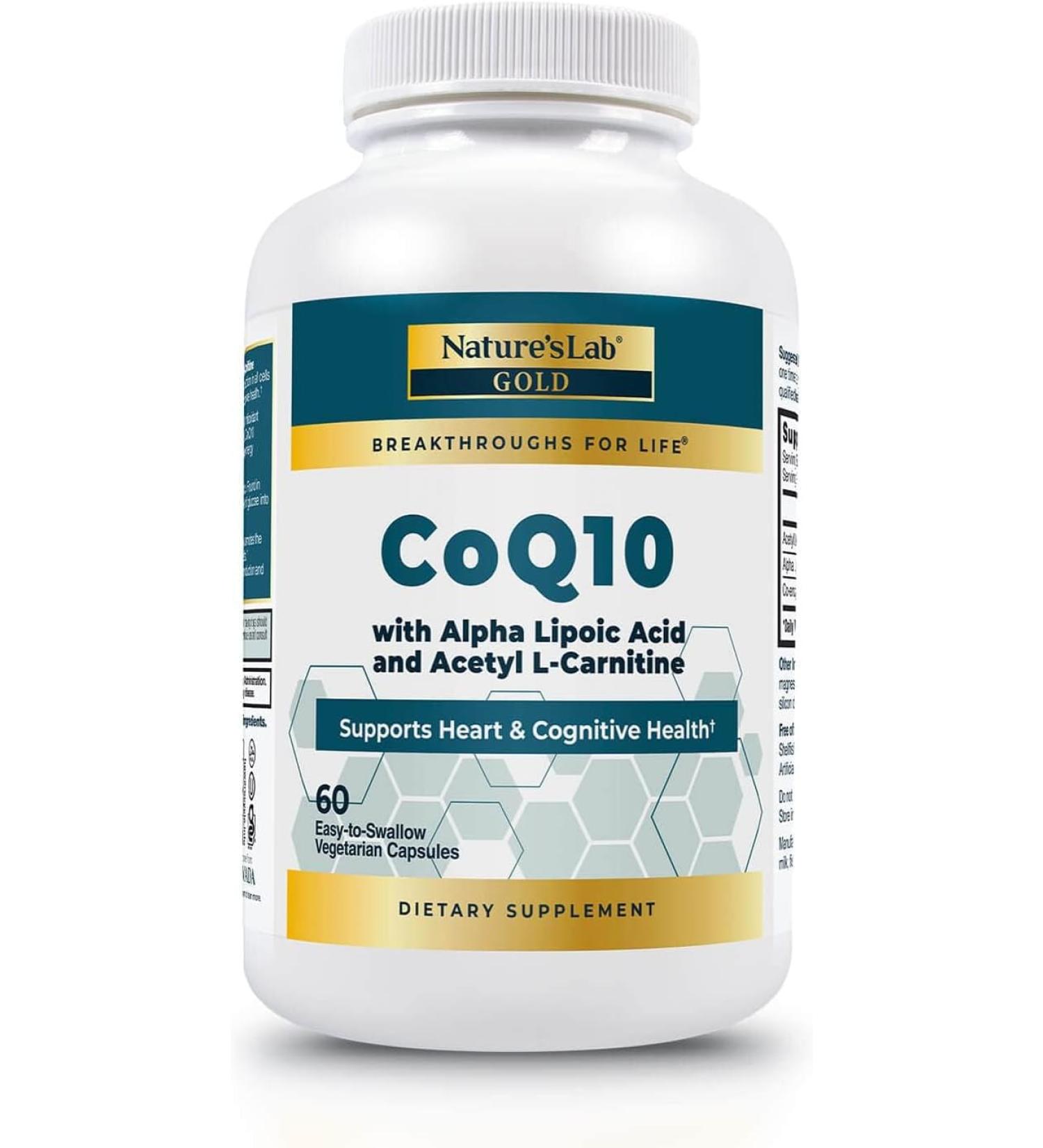 Nature's Lab CoQ10 + Alpha Lipoic Acid + Acetyl L-Carnitine HCl Capsules - Heart & Cognitive Health Support - 60 Count - Buy Online on GoSupps.com