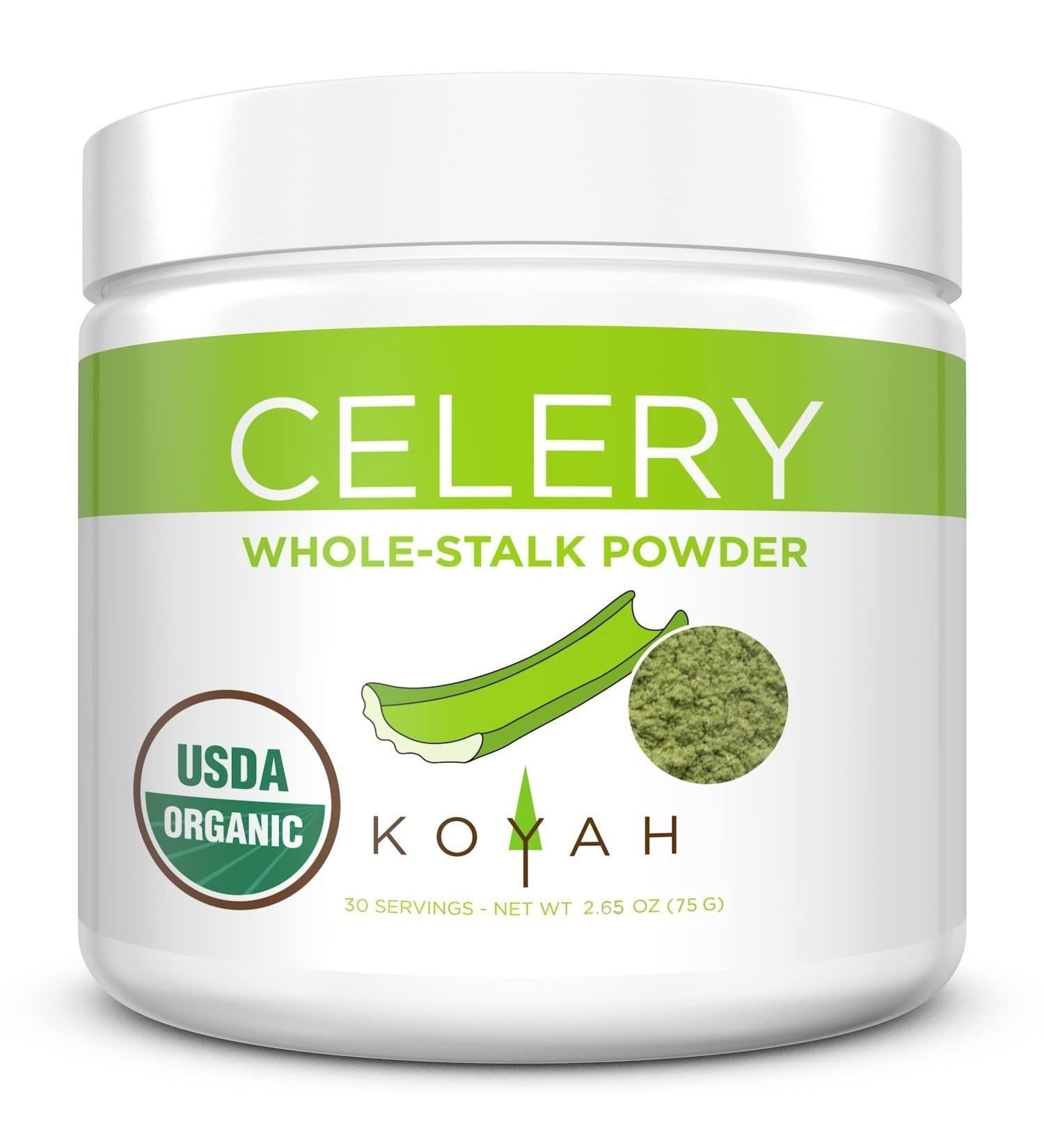 KOYAH Organic USA Grown Celery Powder - 30 Servings, Freeze-dried Whole-Stalk Powder - Buy Online on GoSupps.com