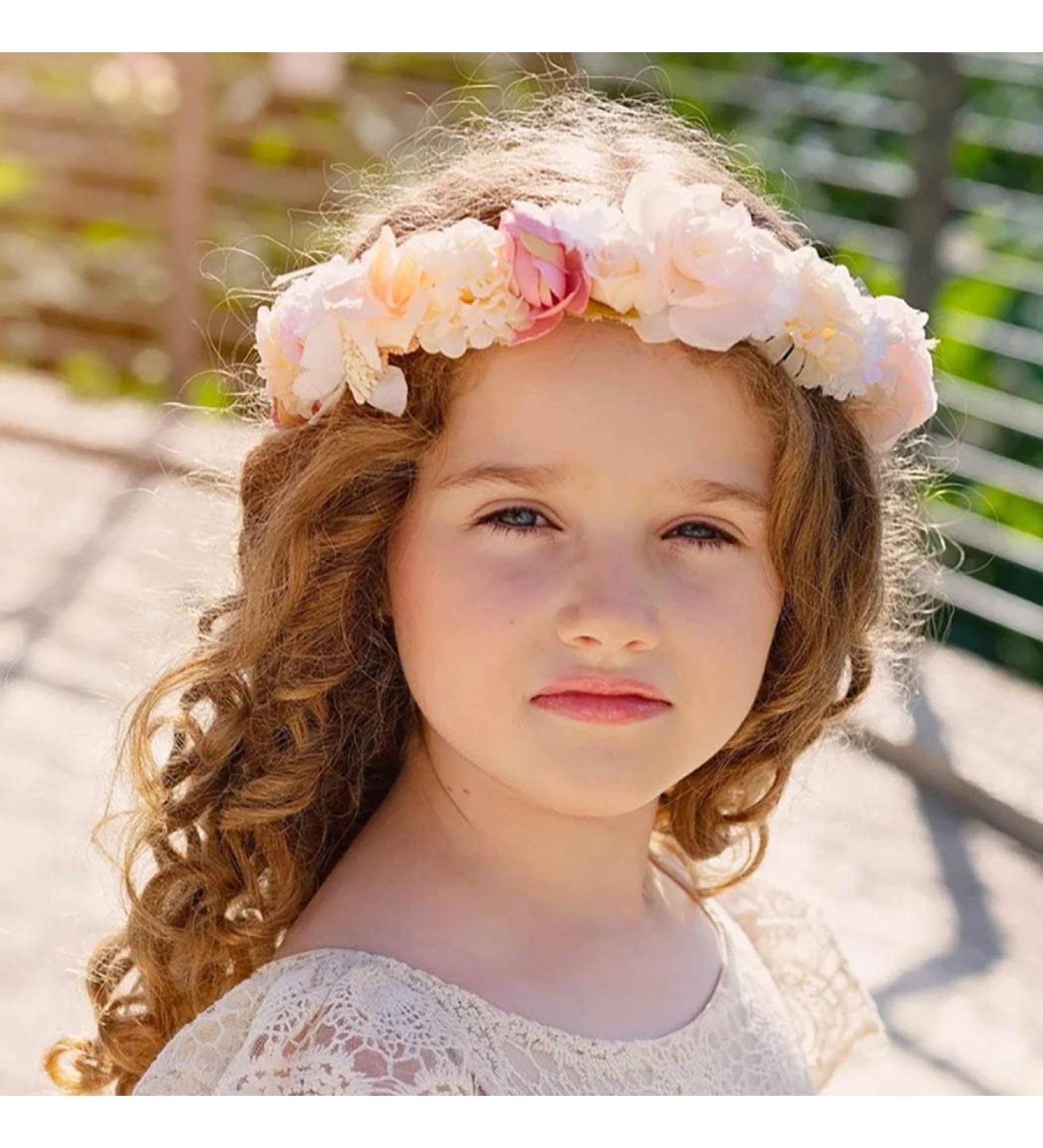 IYOU Boho Flower Wreath Crown Yellow Headpiece Floral Garland Headband Beach Communion Hair Wreath Accessories for Flower Girls - Buy Online on GoSupps.com