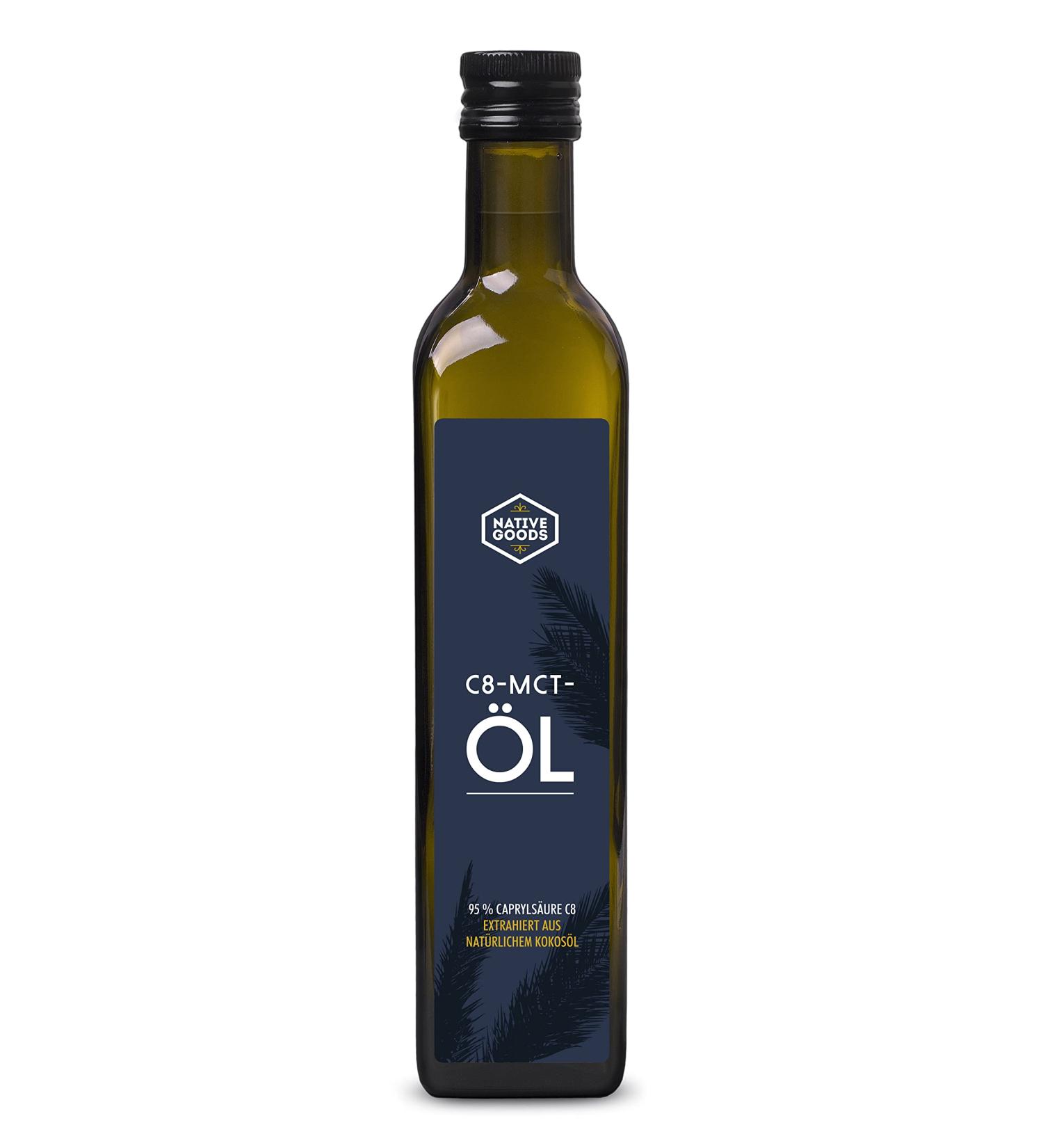 C8 MCT Oil Organic from Coconut - 500ml | 95% Caprylic Acid | Tasteless & Ketogenic | Native Goods - Buy Online on GoSupps.com