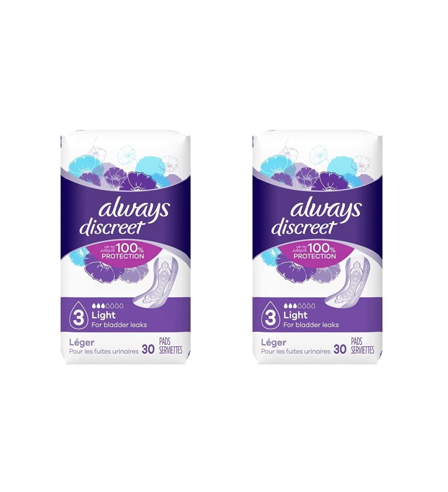 Always Discreet Incontinence Light Pads 3 Drops - 30 Pads (Pack of 2) - Buy Online on GoSupps.com