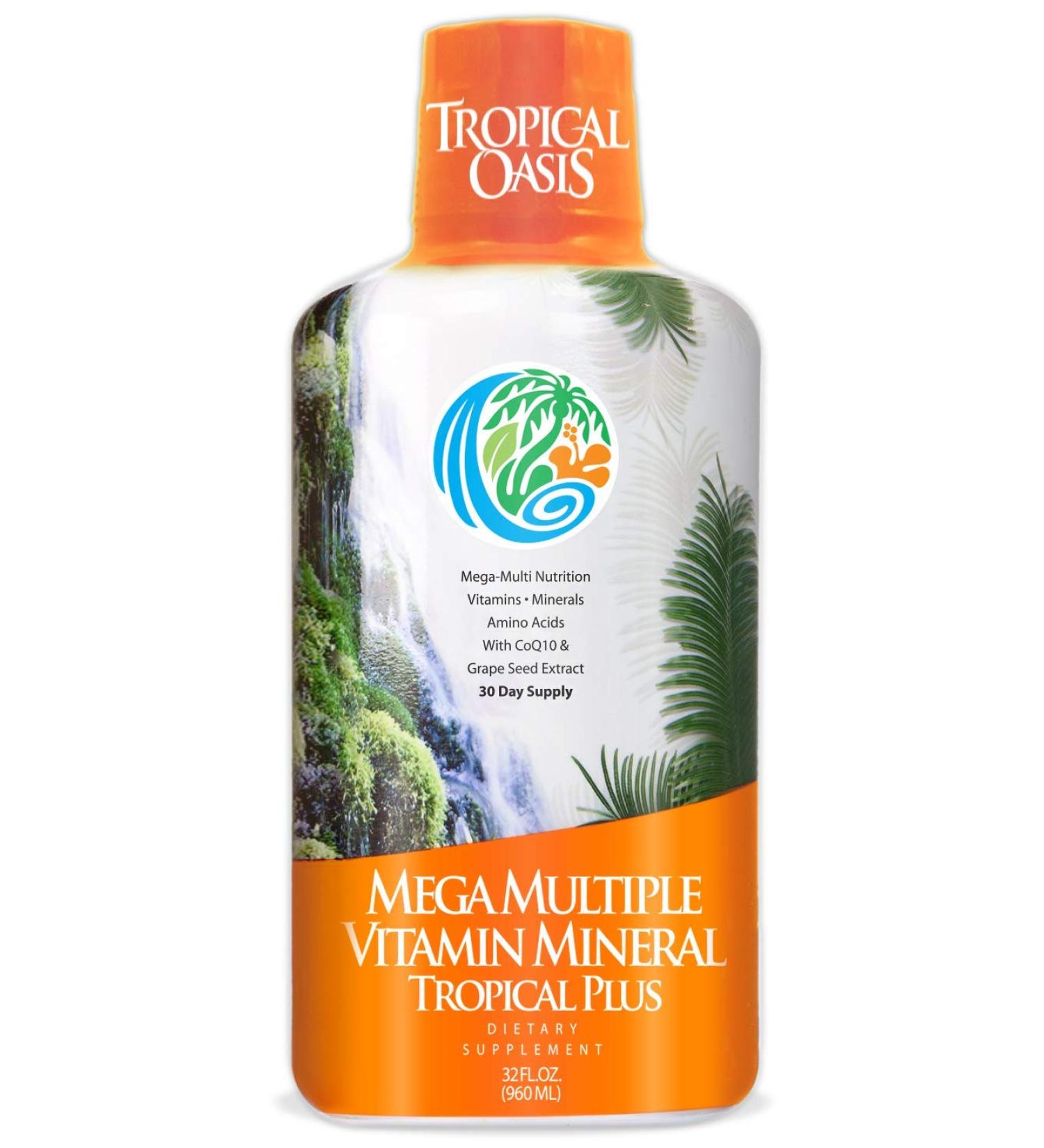 Tropical Oasis Mega Plus Liquid Multivitamin â€“ 85 Vitamins & Minerals, 20 Amino Acids, CoQ10 & Aloe Vera - 32oz Supplement - Buy Online on GoSupps.com