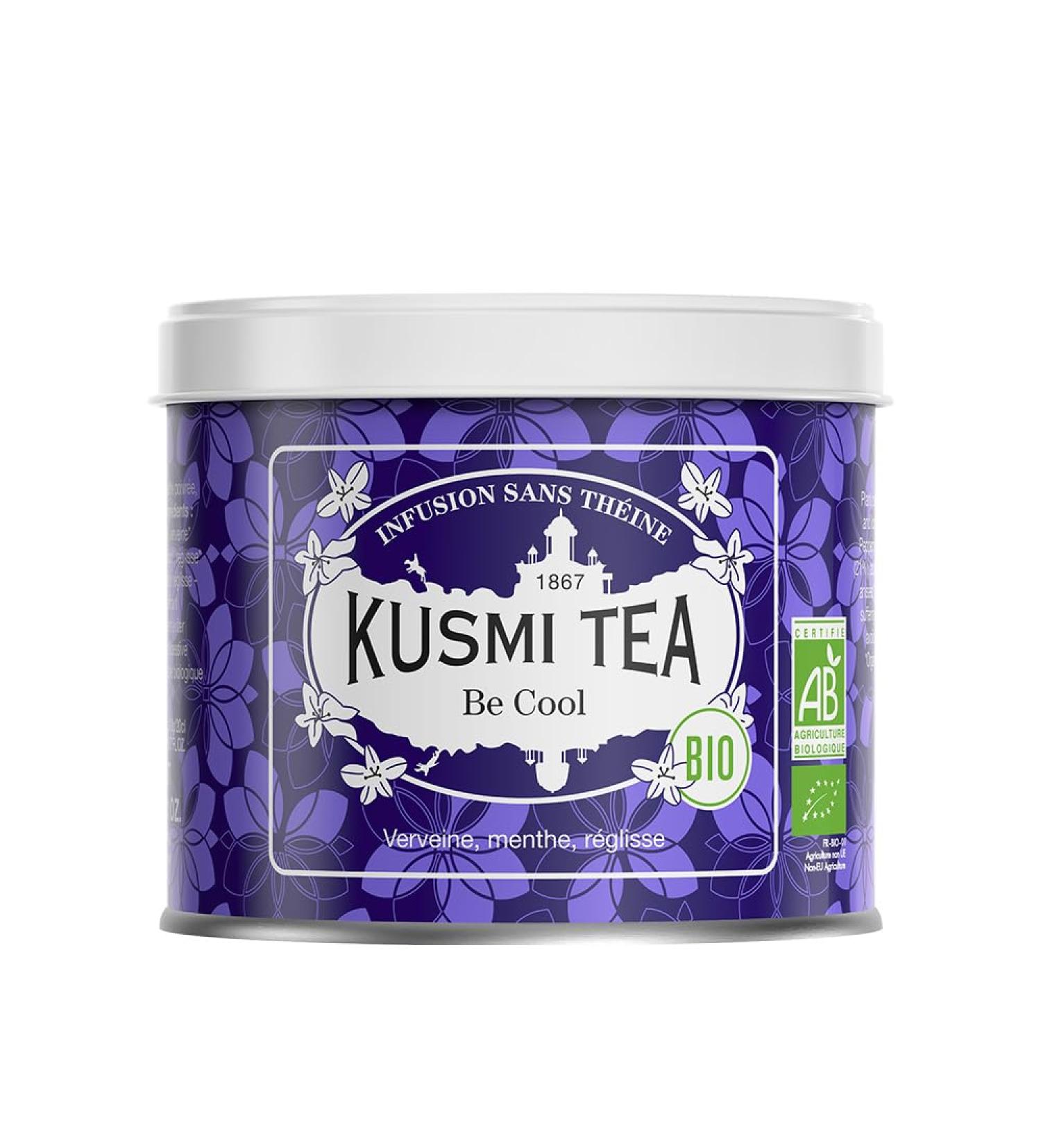 Kusmi Tea - Be Cool - Infusion Bio - M lange de Plantes Menthe Poivr e R glisse et Pomme - Tisane Bio sans Th ine - Fabriqu en France - Bo te Th M tal 90g - Quantit pour environ 50 Tasses - Buy Online on GoSupps.com