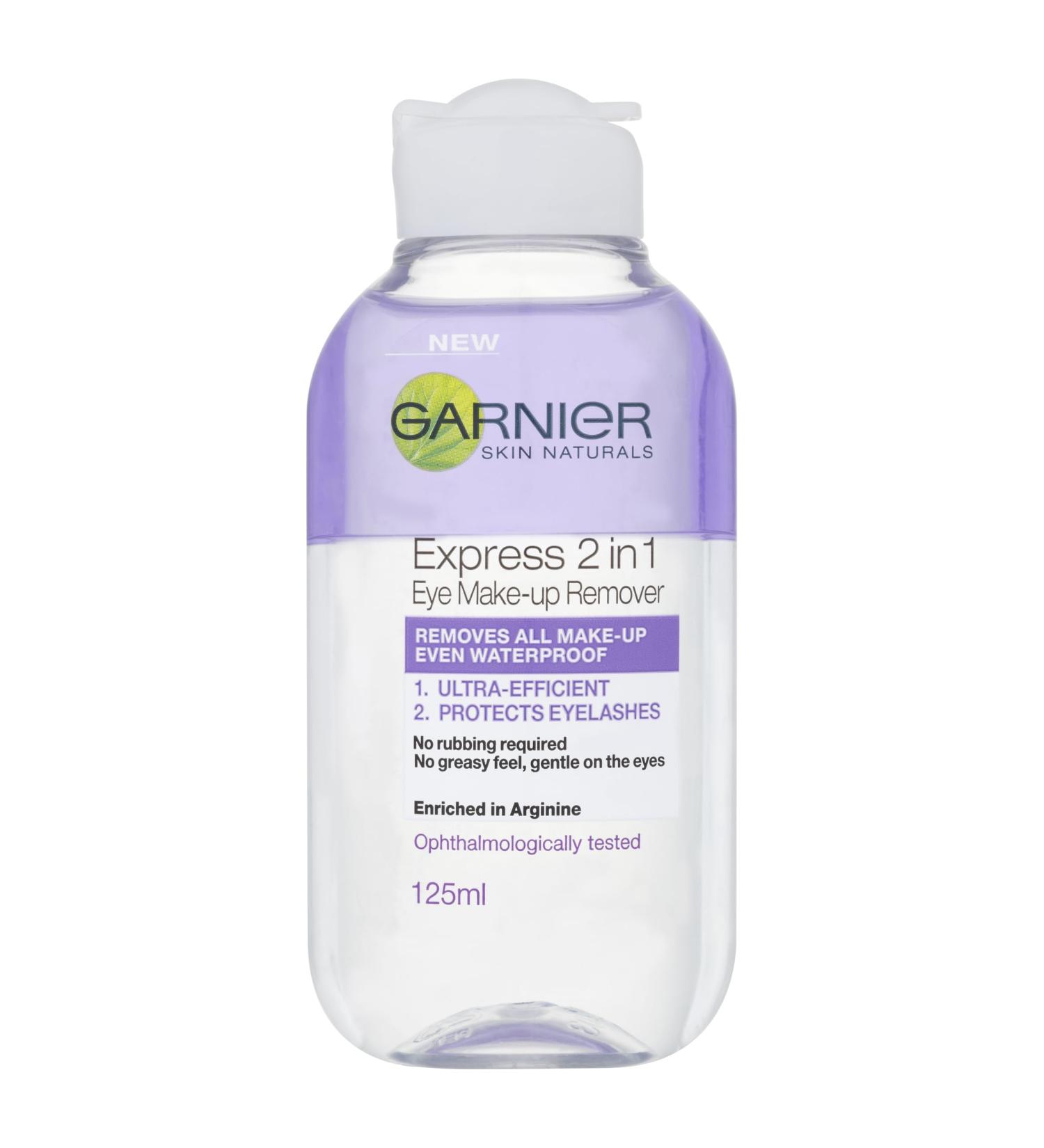 Garnier Skin Active 2 in1 Eye Make Up Remover Suitable For Waterproof Makeup Gentle On Eyes and Eyelashes Use With Reusable Micellar Eco Pads 125 ml - Buy Online on GoSupps.com