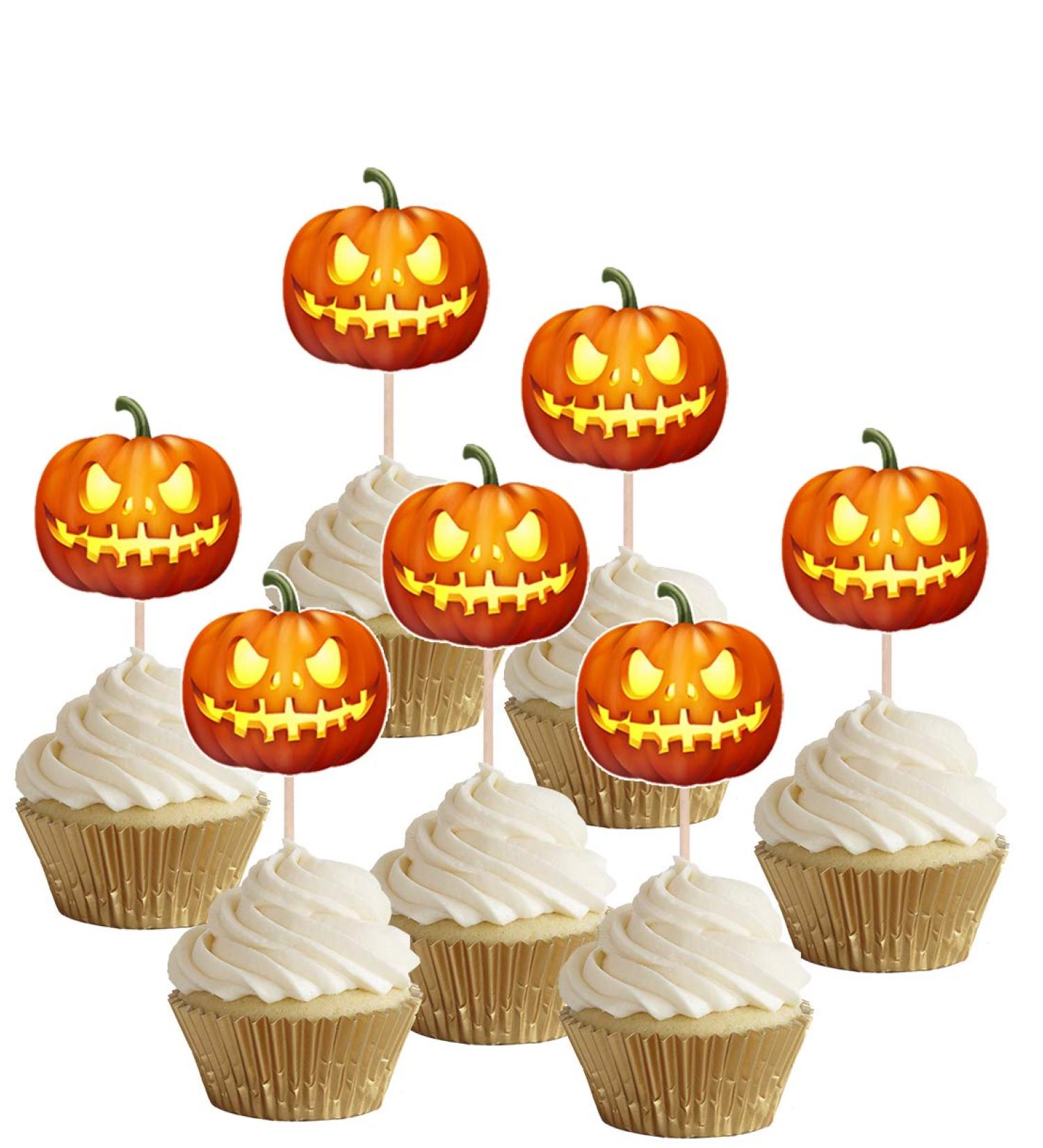 Halloween Pumpkins Cupcakes Toppers Party Food Decorations Sticks Picks (24 Pack) - Buy Online on GoSupps.com