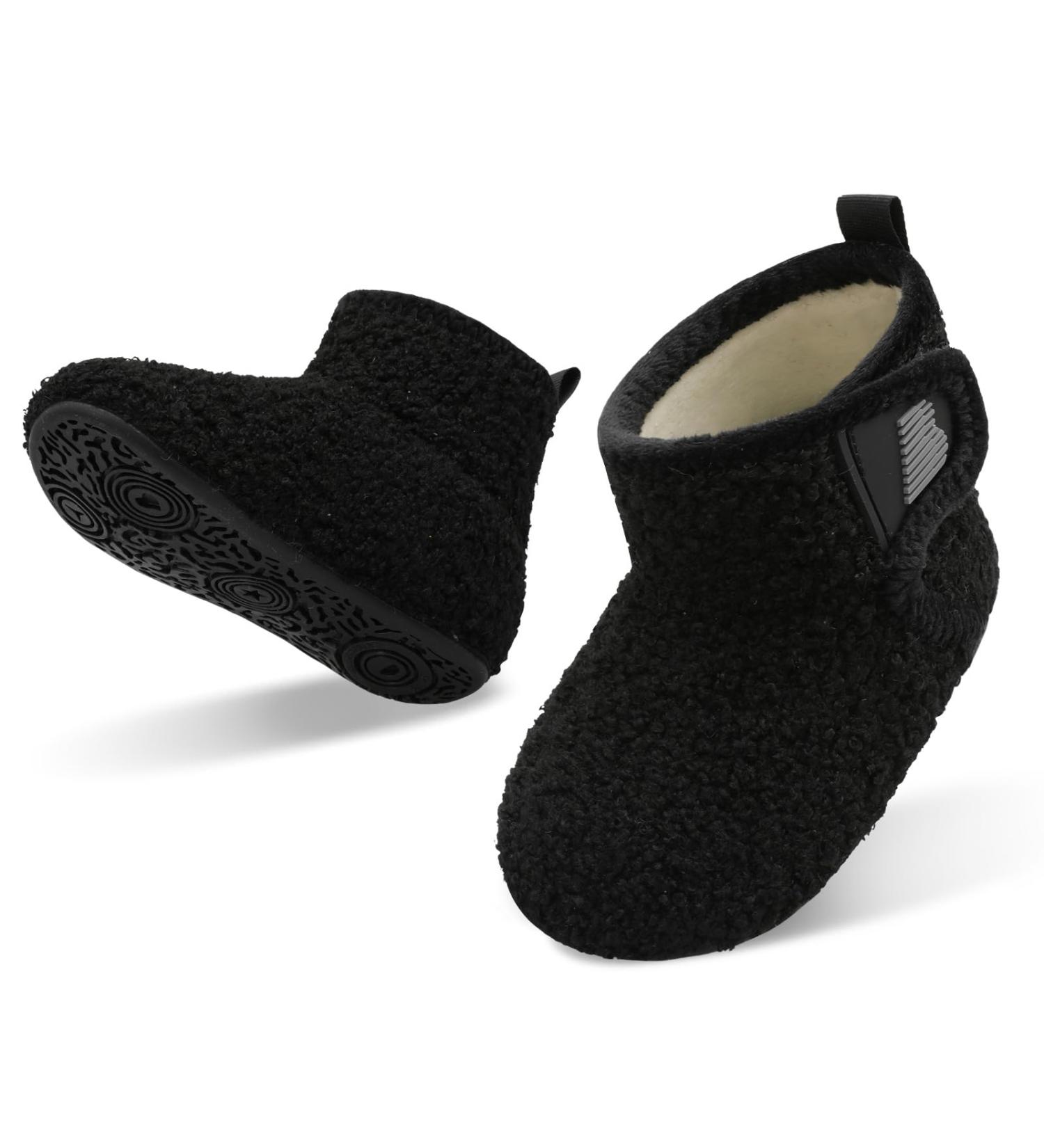 JOINFREE Baby Slippers - Non-Slip Rubber Sole Cozy Home Booties for Toddlers - Black - Size 4/4.5 UK Child - Buy Online on GoSupps.com