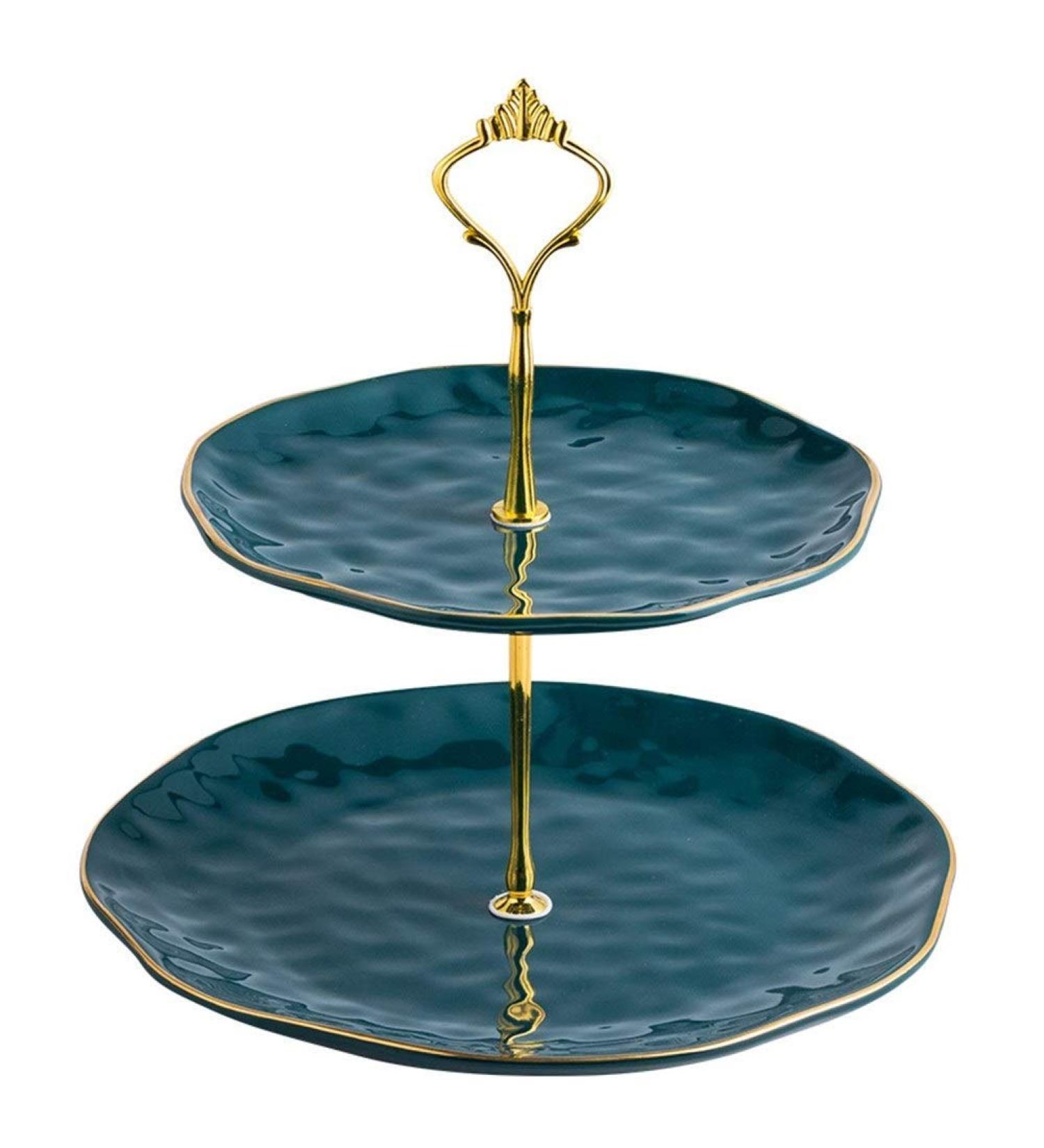 SHAOHUASC European Ceramic Double-Layer Skewer Plate Dessert Plate Cake Plate Flat Plate Jewelry Display Stand - Buy Online on GoSupps.com