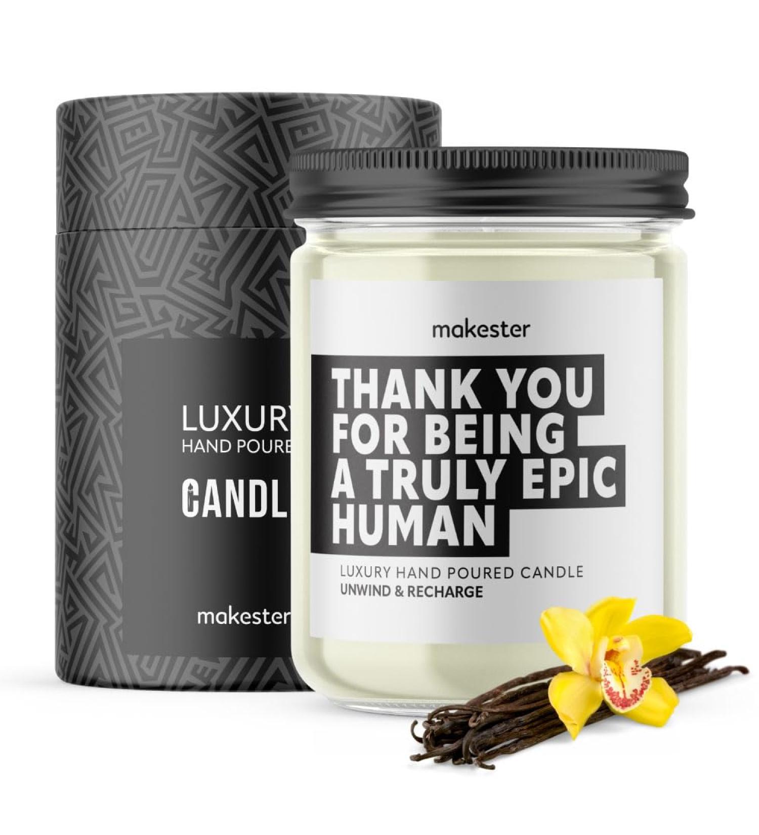 Madagascan Vanilla Jasmine & Sugared Almond Thank You Candle - 220g Soy Wax - Christmas Gifts for Women, Teachers, Colleagues & Friends - Makester - Buy Online on GoSupps.com