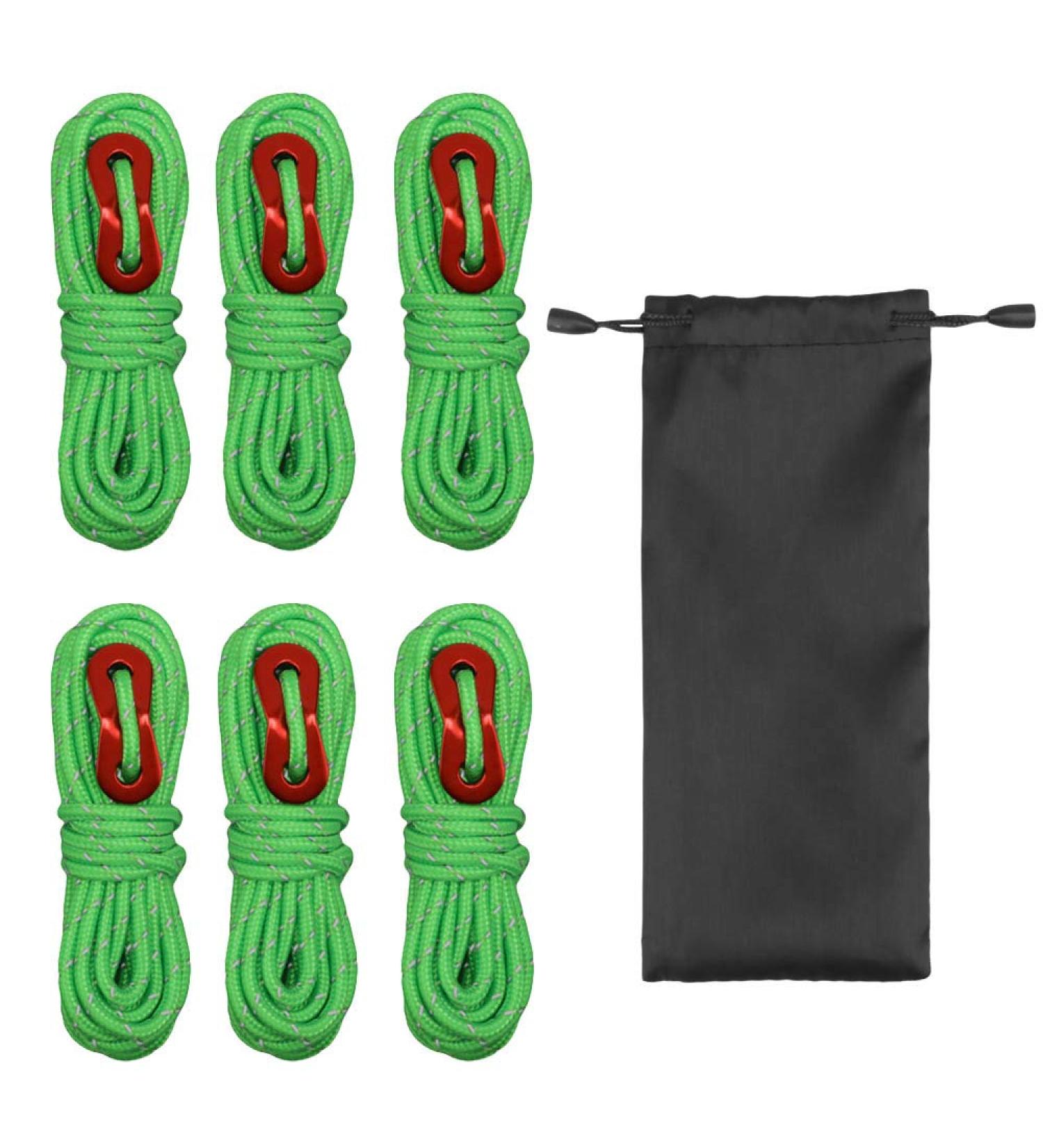 KRATARC 4m Outdoor Guy Lines Tent Cords with Aluminum Adjuster Tensioner - 6pcs Green Set for Camping, Hiking, Backpacking - Buy Online on GoSupps.com