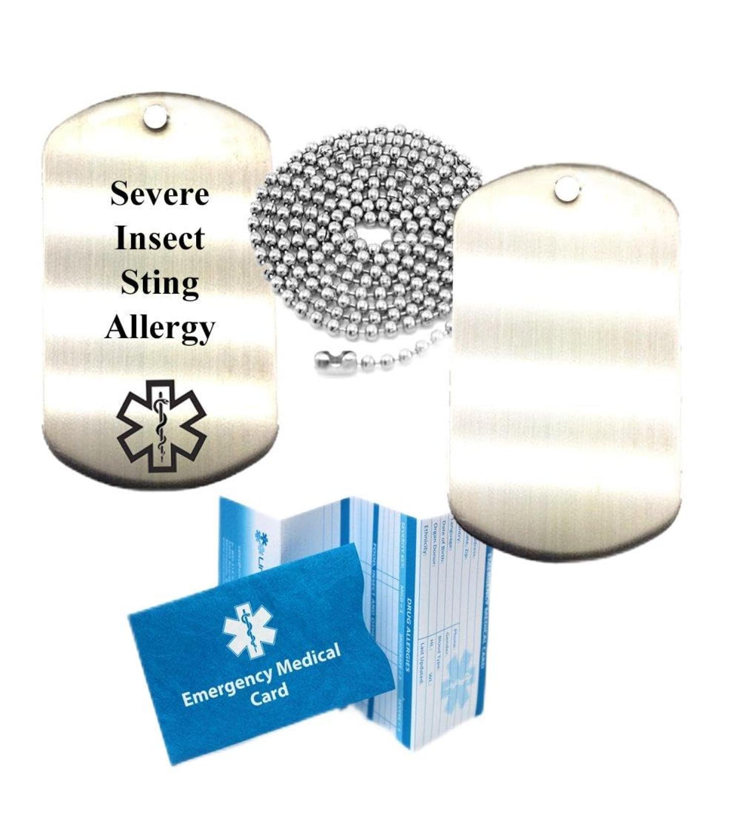 Severe Insect Sting Allergy Medical Alert ID Dog Tag Pendant - Stainless Steel - International Shipping Available - Buy Online on GoSupps.com