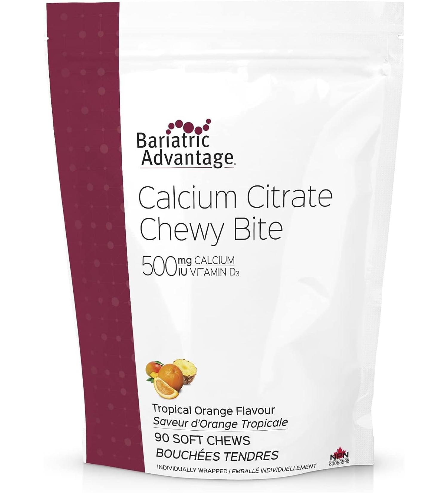 Bariatric Advantage - Calcium Citrate Chewy Bite 500mg - Orange Flavor - 90 Soft Chews
