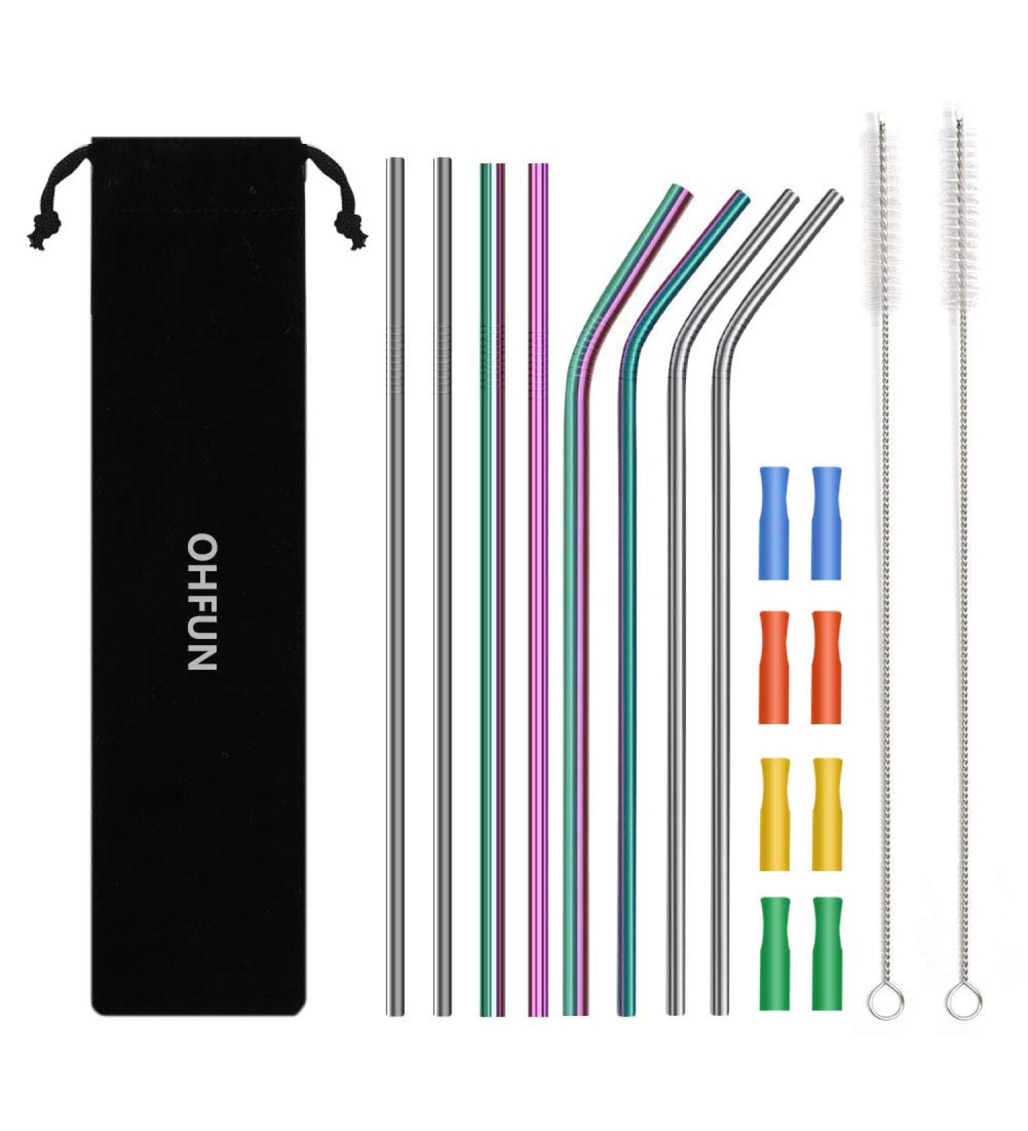 8PCS Reusable Straws 10.5" Stainless Steel Straws -with Cleaning Brush and Silicon Tips for 20/30 Oz Yeti Tumblers with Carrying Case - Buy Online on GoSupps.com