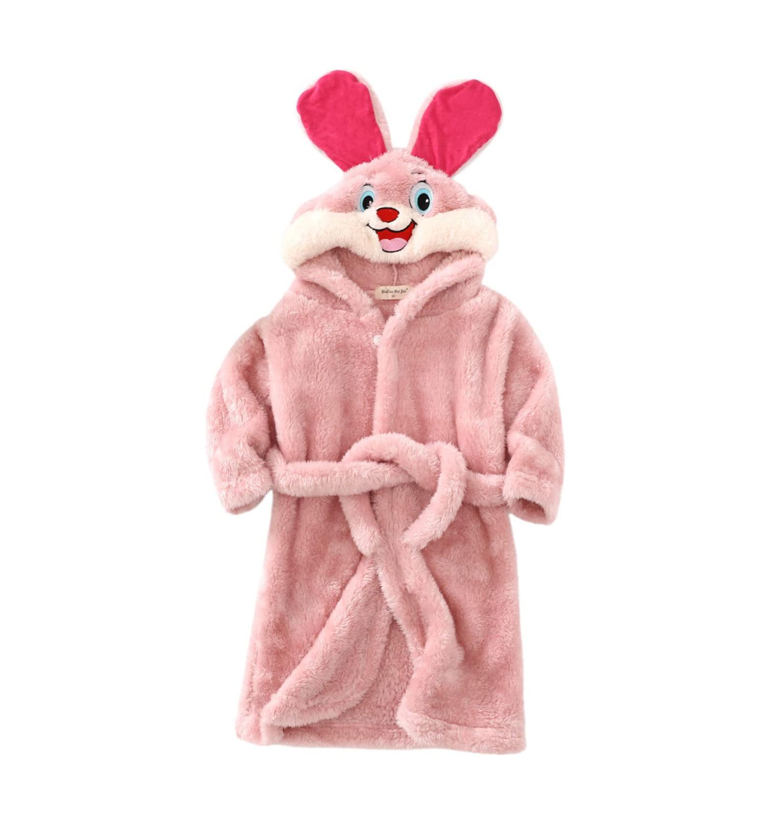 Colorful Cartoon Rabbit Hooded Bathrobe for Kids | Soft Plush Nightwear & Pajamas for Girls 1-8 Years (Pink 5-6 Years) - Buy Online on GoSupps.com