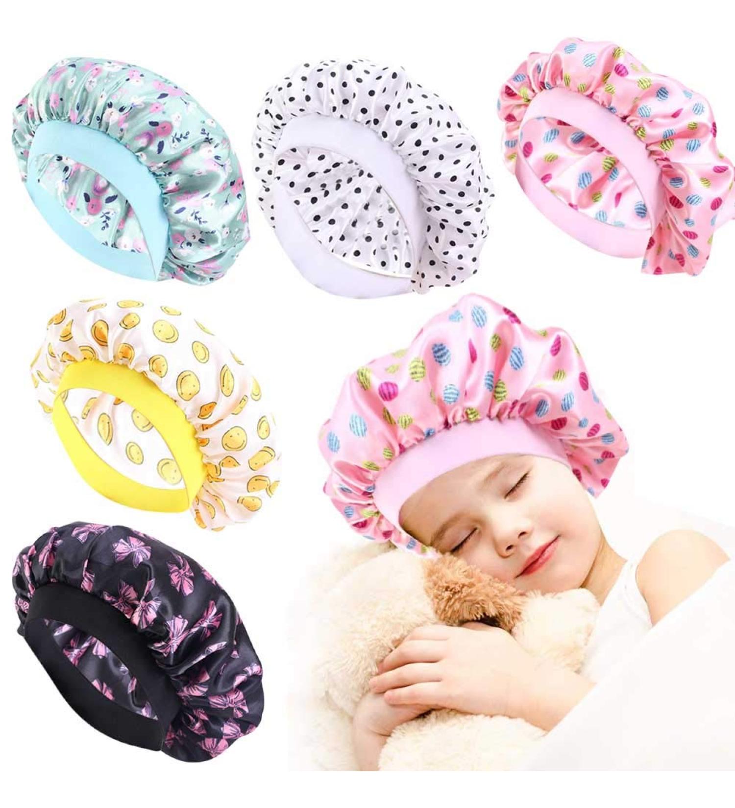 5 Pieces Kids Satin Bonnets Wide Band Silk Bonnet Night Sleep Cap Toddler Hair Bonnet Sleeping Hat for Natural Hair Kids Children Infant Newborn Babies Girls Pink - Buy Online on GoSupps.com