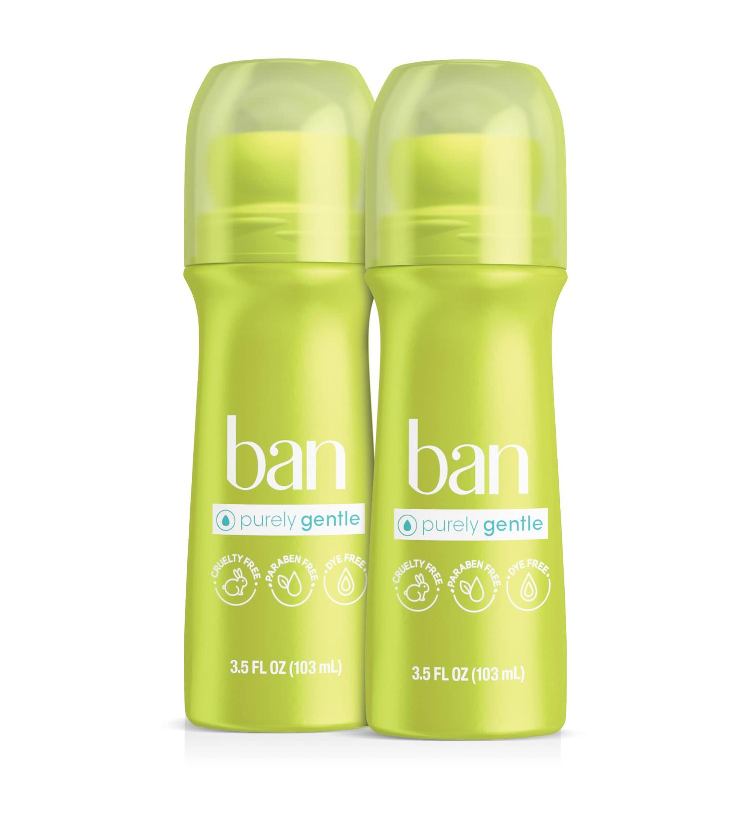 Ban Roll-On Antiperspirant Deodorant for Women and Men Purely Gentle for Sensitive Skin Unscented No White Residue Non-Irritating 24 Hour Odor and Wetness Protection 3.5 oz (Pack of 2) Ban Purely Gentle Roll-On Deodorant 3.5oz (Pack of 2) - Buy Online on GoSupps.com