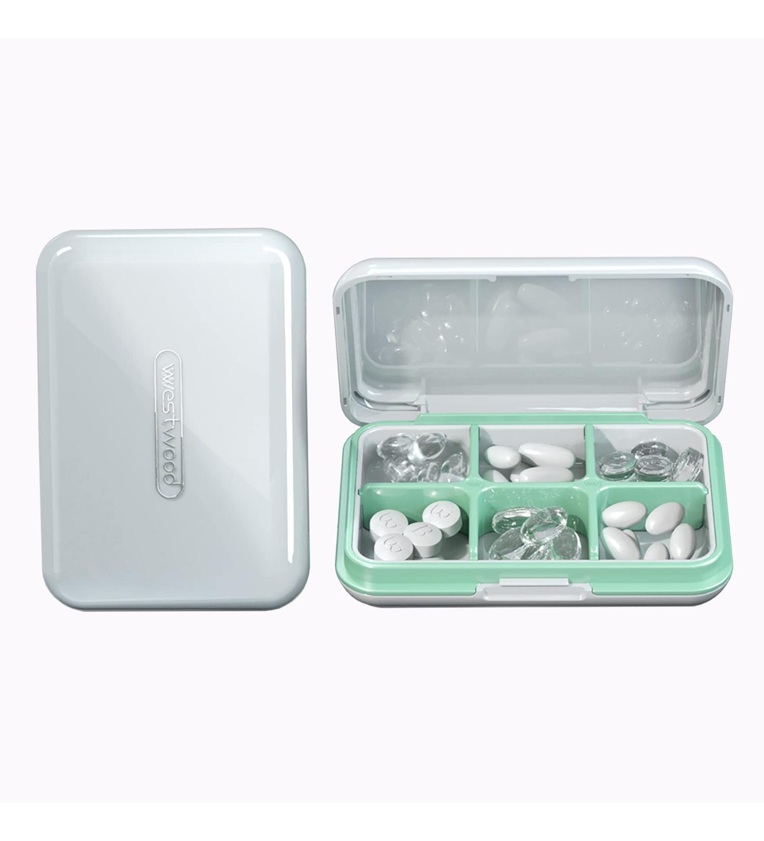 Small Waterproof Travel Pill Organizer - Portable Pill Box with 6 Compartments in White - Buy Online on GoSupps.com