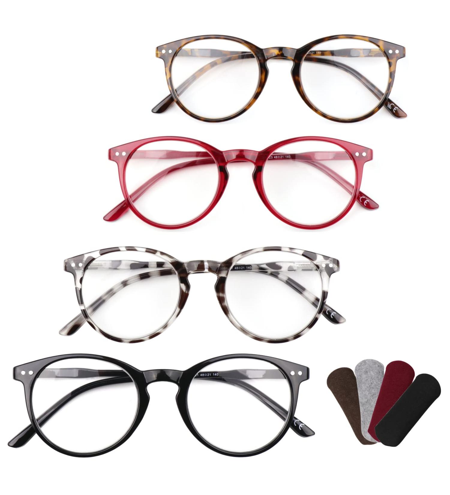 CARA Reading Glasses 4 Pack Round Frame Spring Hinge Computer Reader for Men and Women - Anti-blue + 2.5 Diopters (Set of 4) - Buy Online on GoSupps.com