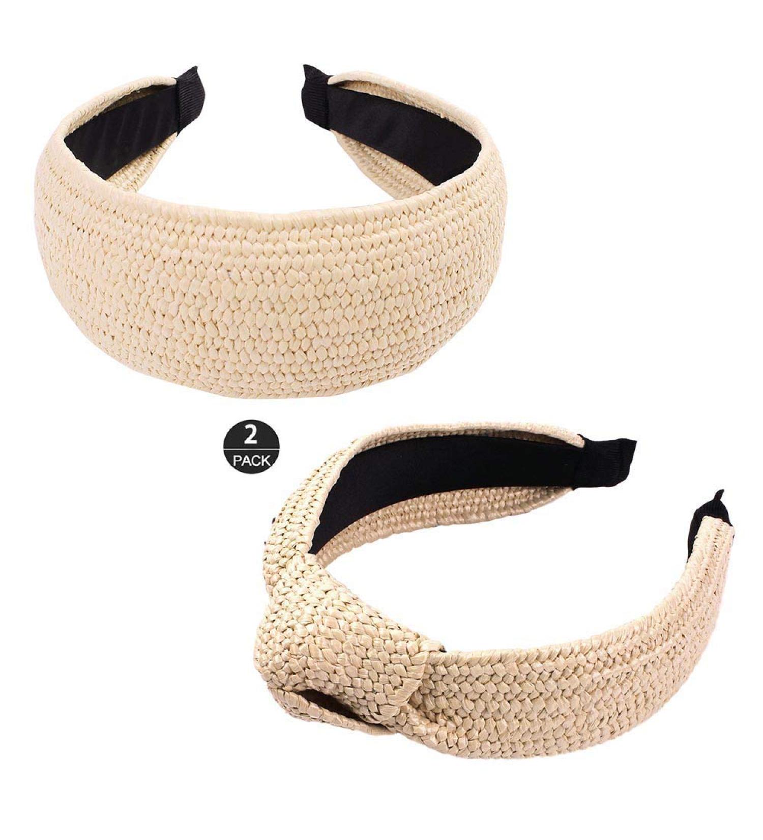 ZOSTLAND Braid Straw Wide Headbands Knot Turban for Women and Girls (2pcs Beige) - Buy Online on GoSupps.com