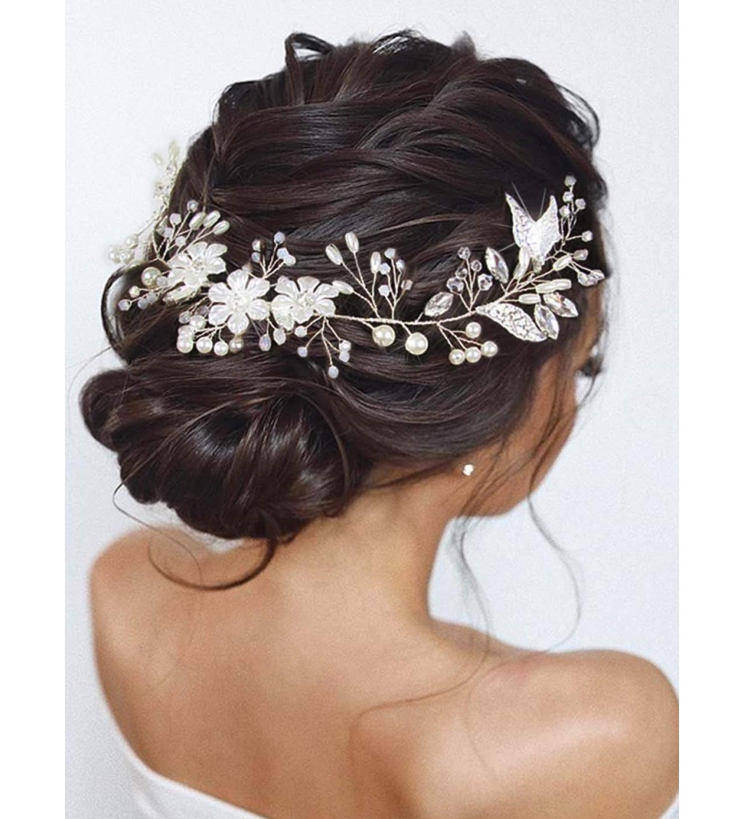 Unicra Silver Bride Flower Wedding Hair Vine with Pearls - Bridal Hair Accessories for Women and Girls - Buy Online on GoSupps.com