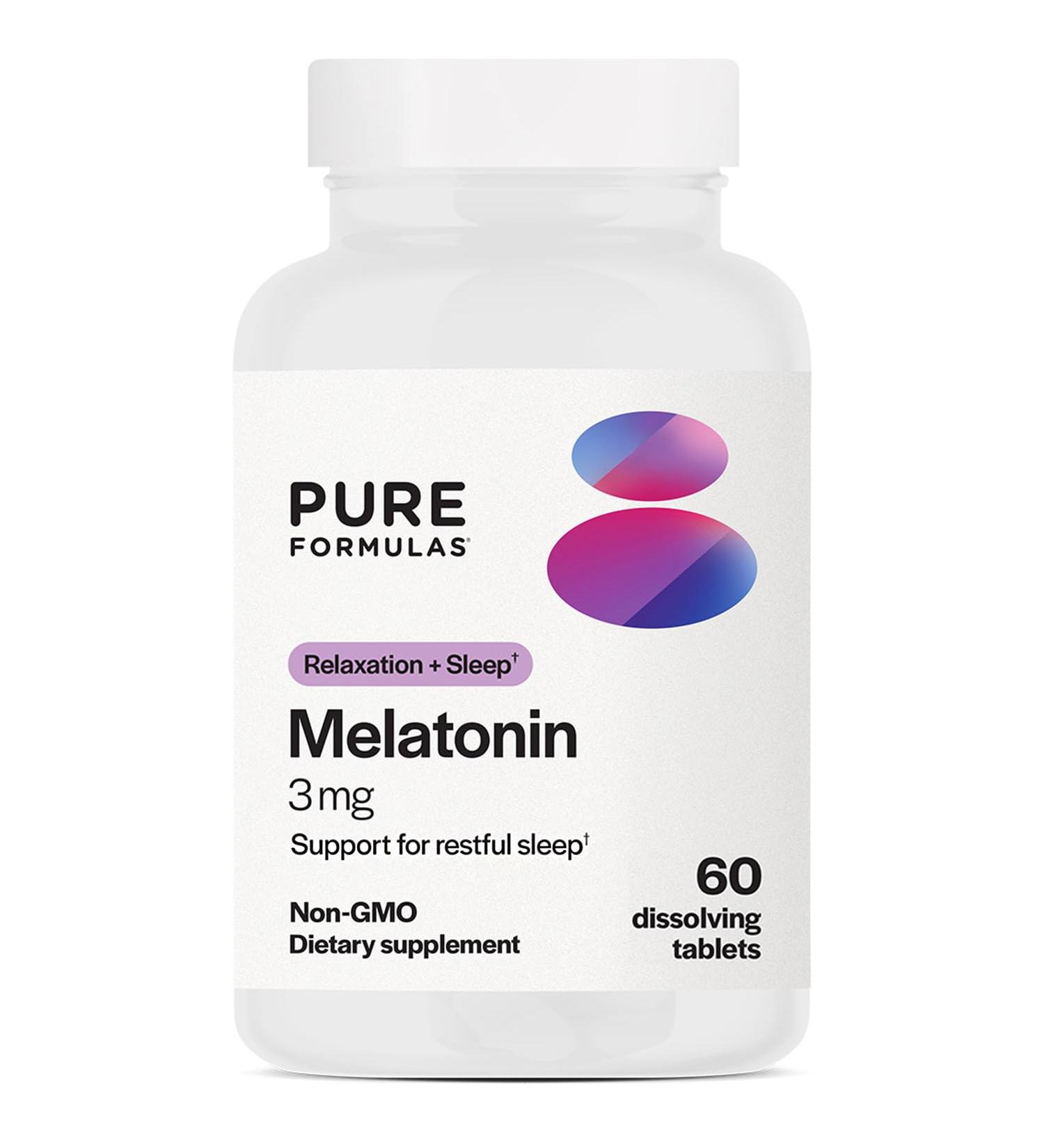 PureFormulas - Melatonin 3 mg - Supports Circadian Rhythms Restful Sleep and Relaxation - Pure Melatonin 300 mcg Antioxidant Soy-Free Dairy-Free - 60 Tablets - Buy Online on GoSupps.com
