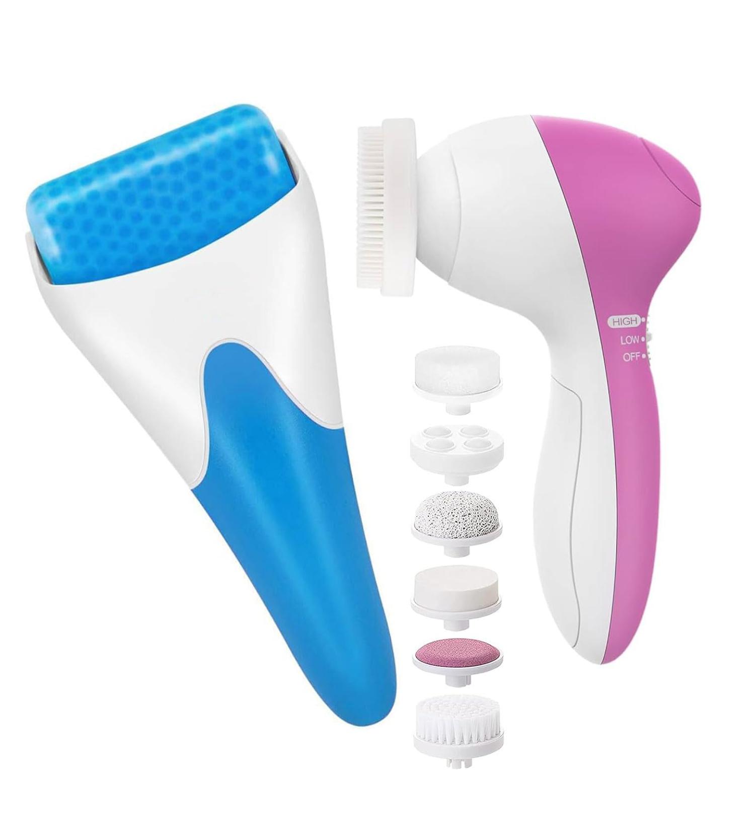 Electric Facial Cleansing Brush & Ice Roller - 5 Attachments for Deep Cleansing & Soothing Massage - Buy Online on GoSupps.com