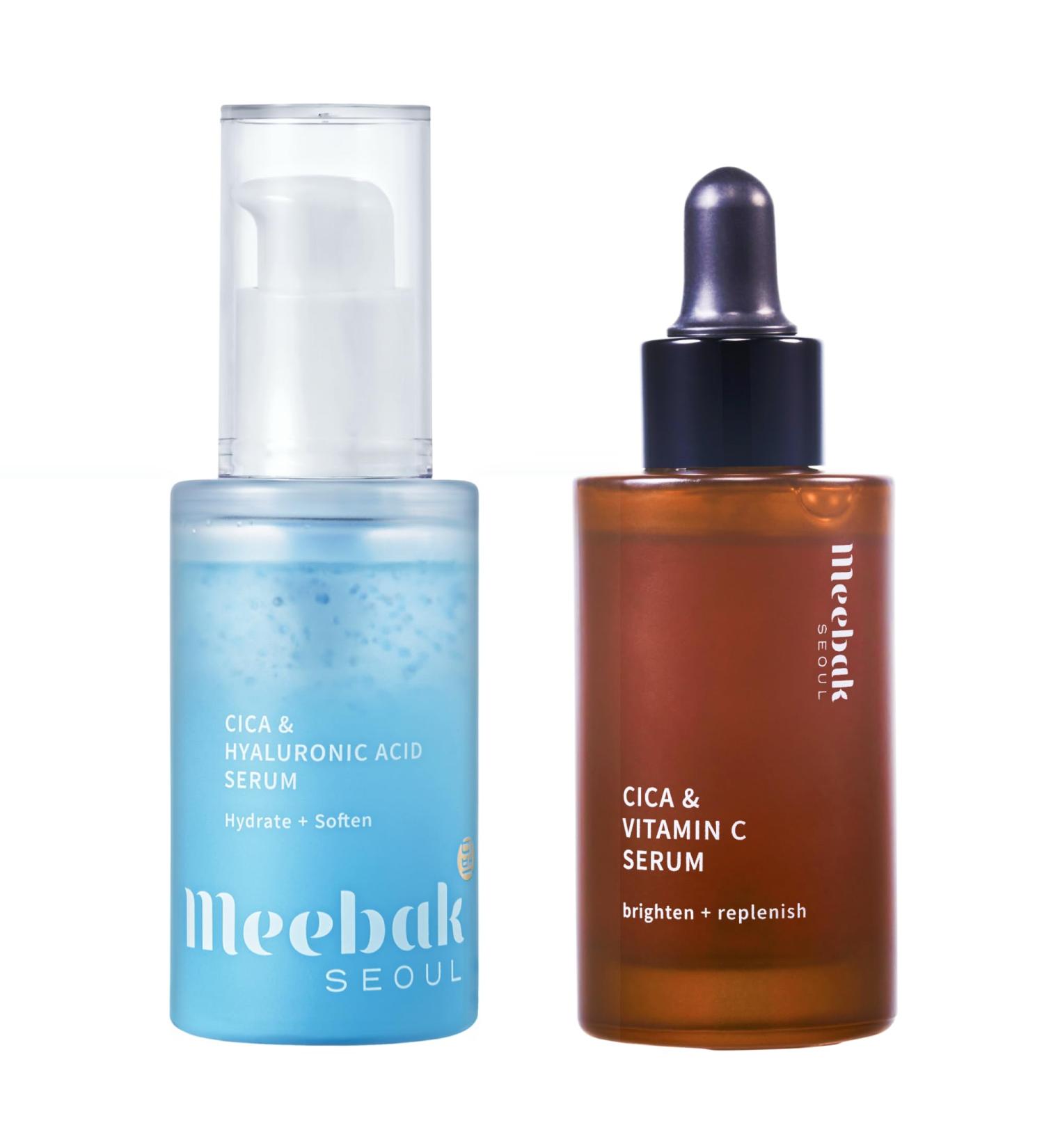 Meebak Cica & Vitamin C Serum and Cica & Hyaluronic Acid Serum Korean Skincare Bundle