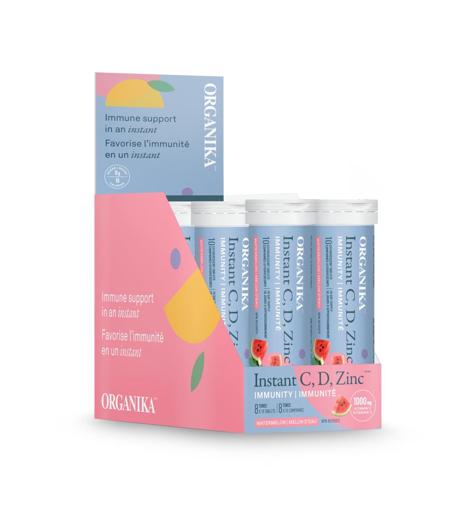 Instant C D Zinc Effervescent Tablets - Watermelon Flavour - Immunity Support - 8 Tubes x 10 Tablets - Buy Online on GoSupps.com