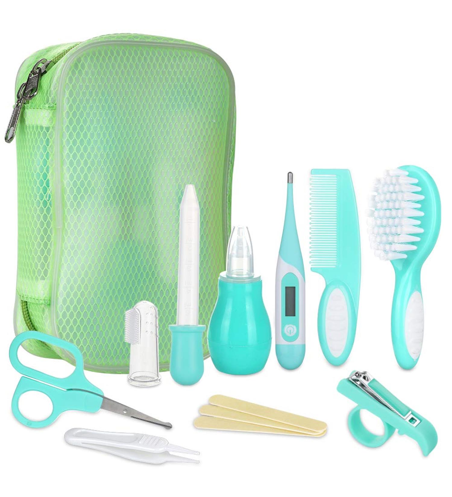 Lictin Baby Grooming Kit - 10PCS Newborn Care Set in Mint Green | Portable Safety Cutter, Nail Kit & Health Essentials for Baby | Nursing and Grooming Supplies - 12 Count - Buy Online on GoSupps.com