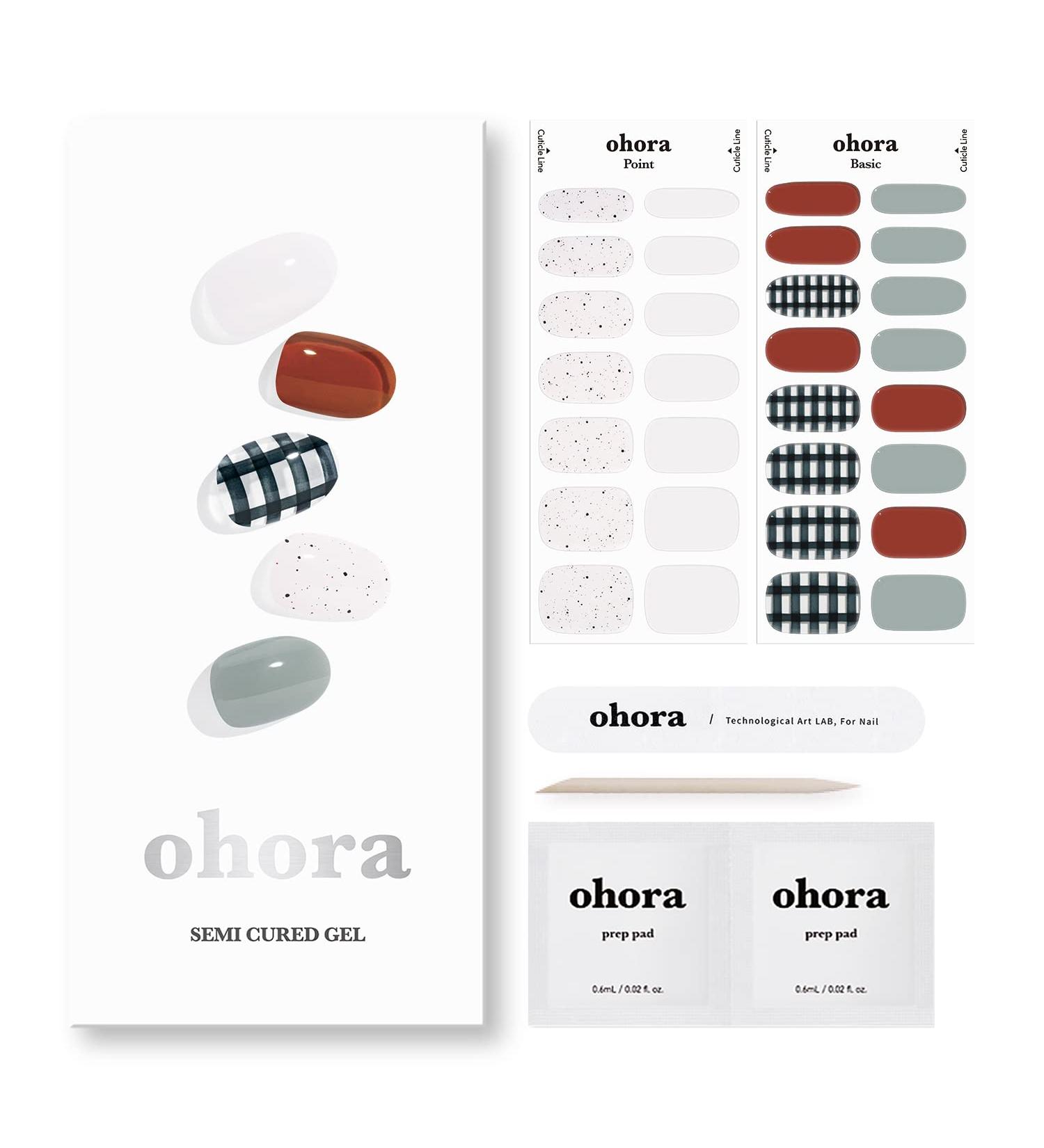 ohora Semi Cured Gel Nail Strips (N Deco) - Salon-Quality, Long Lasting, Easy Application - Compatible with Any Nail Lamps - Includes Prep Pads, Nail File & Wooden Stick - Buy Online on GoSupps.com
