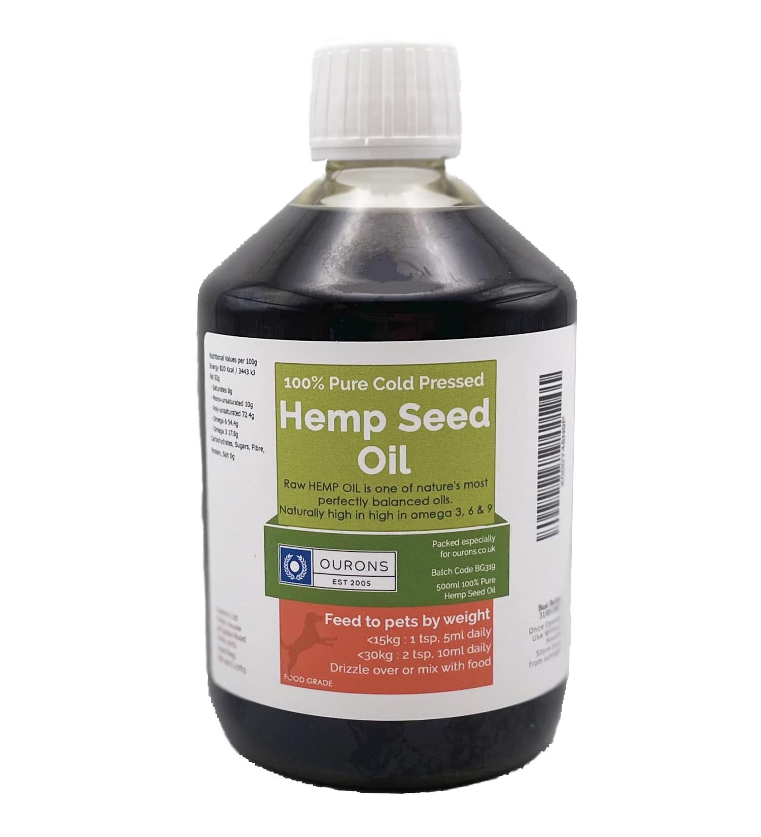 Ourons 500ml Hemp Oil for Dogs - Cold Pressed & Food Grade - Buy Online on GoSupps.com
