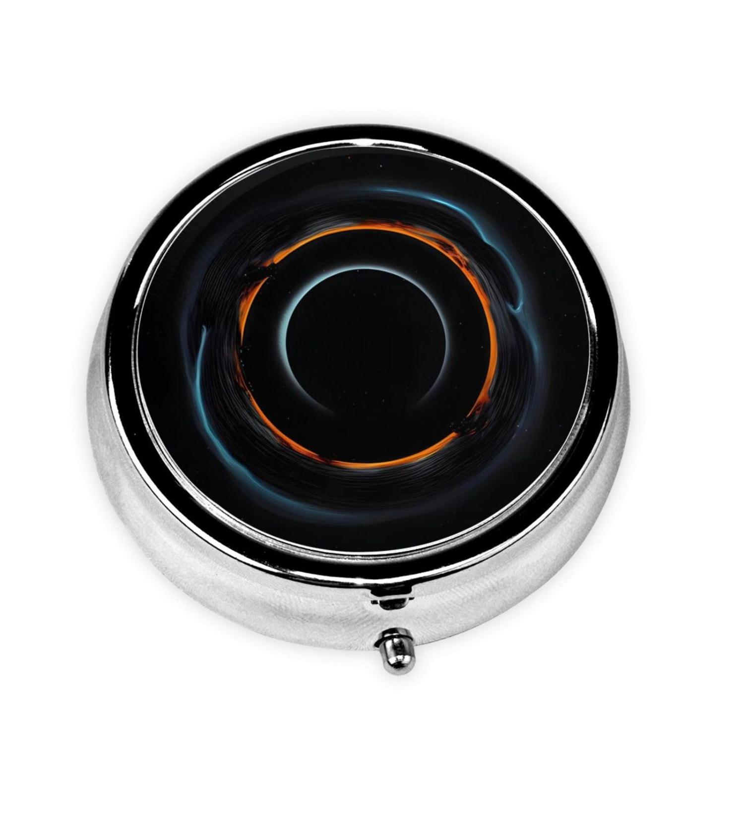 Mysterious Cosmic Black Holes Round Pill Box - 3 Compartment Travel Organizer for Easy Medication Management - Buy Online on GoSupps.com